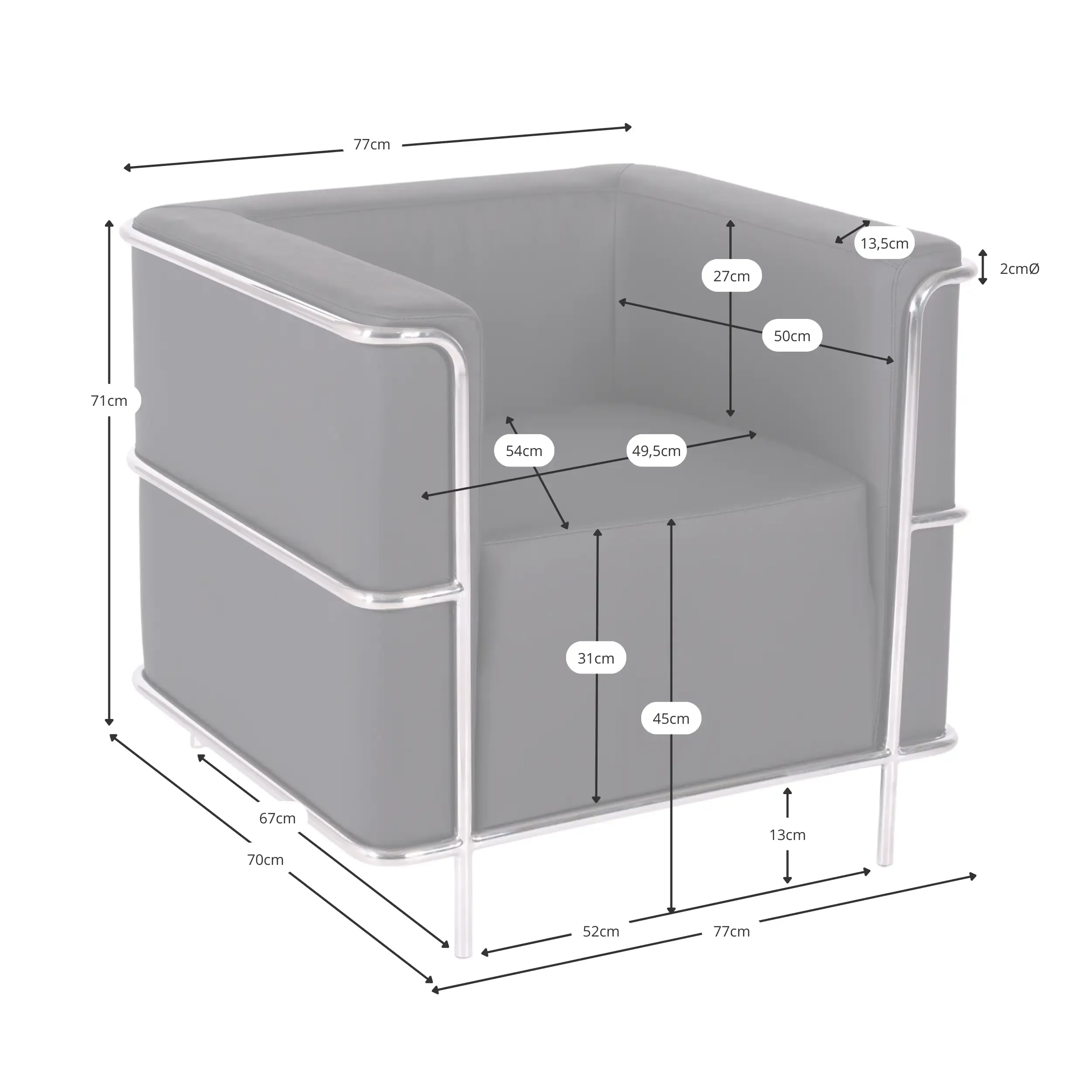 Torino 1 seater modern sofa in leather and chromed steel - Mueble Design