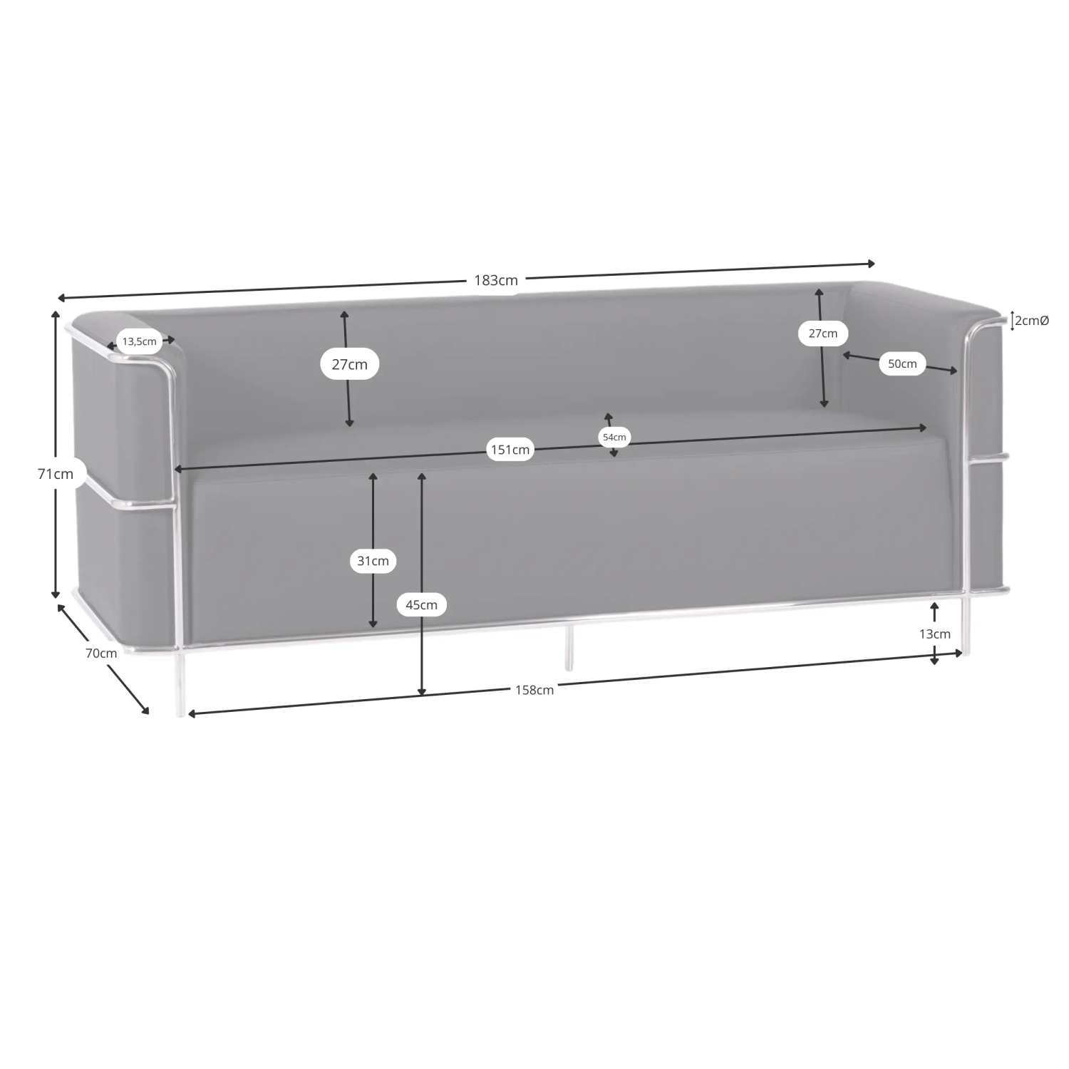 Designerska sofa 3-osobowa tapicerowana skórą ekologiczną Torino Nest Dream - 36