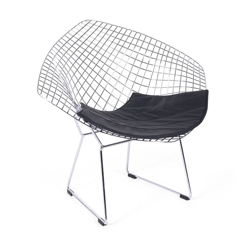 Replica Diamond chair in chromed steel and leatherette cushion - Bertoia Collection