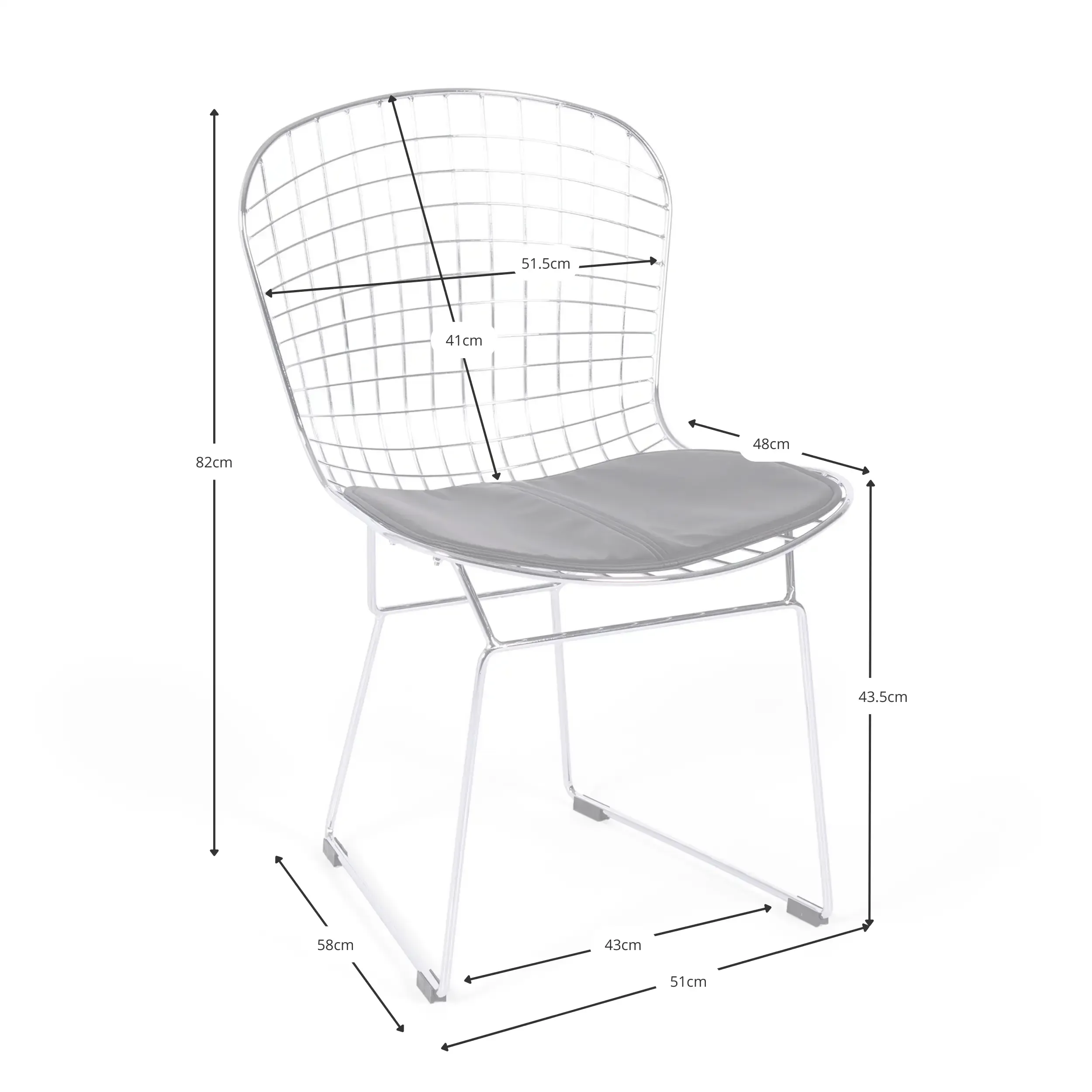 Bertoia Chair Inspiration in Black Steel - Industrial Design Chair