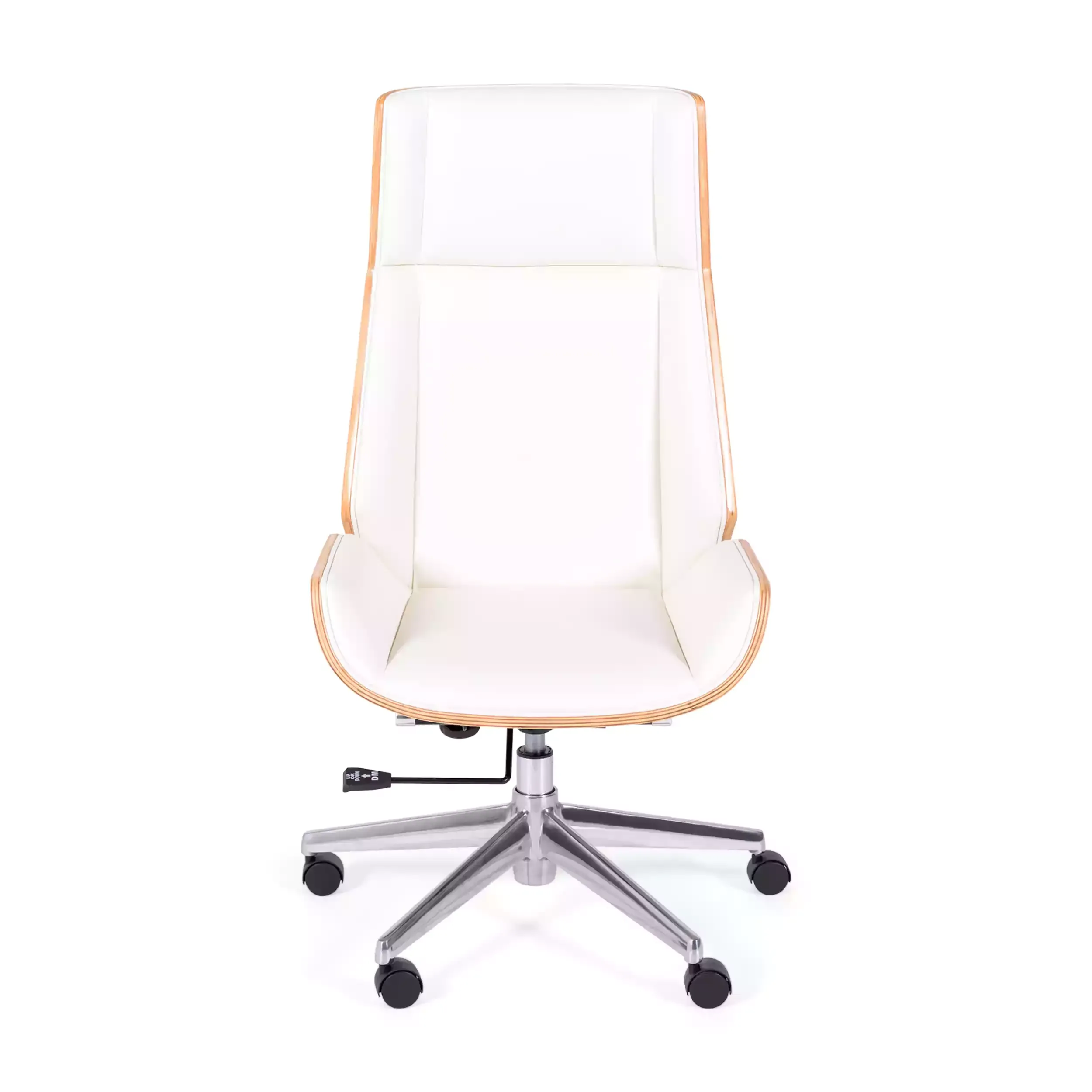 Cadeira de escritório Nordic Highback em ácer e couro ecológico branco - Mueble Design