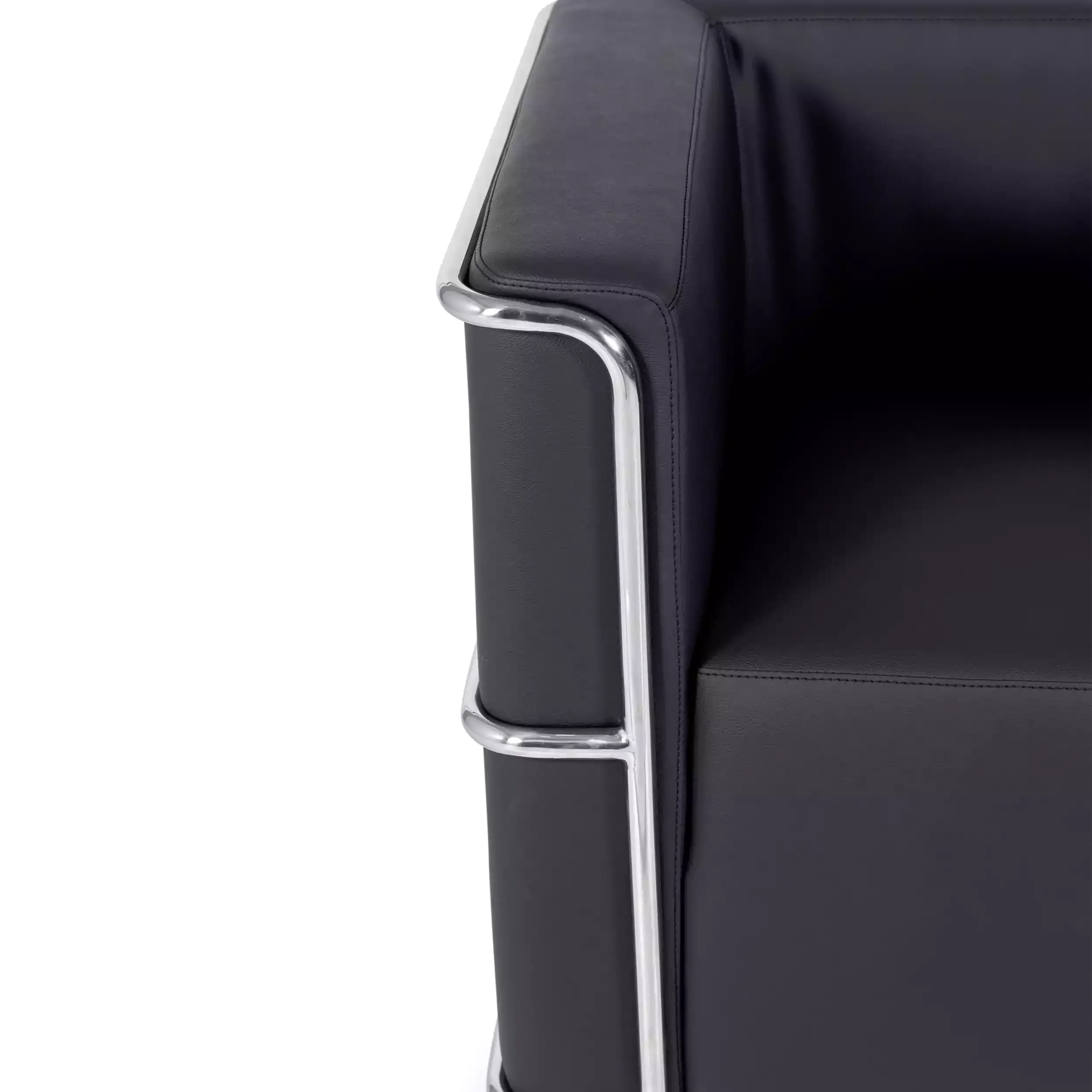 Sofá moderno Torino de 1 lugar em couro e aço cromado - Mueble Design