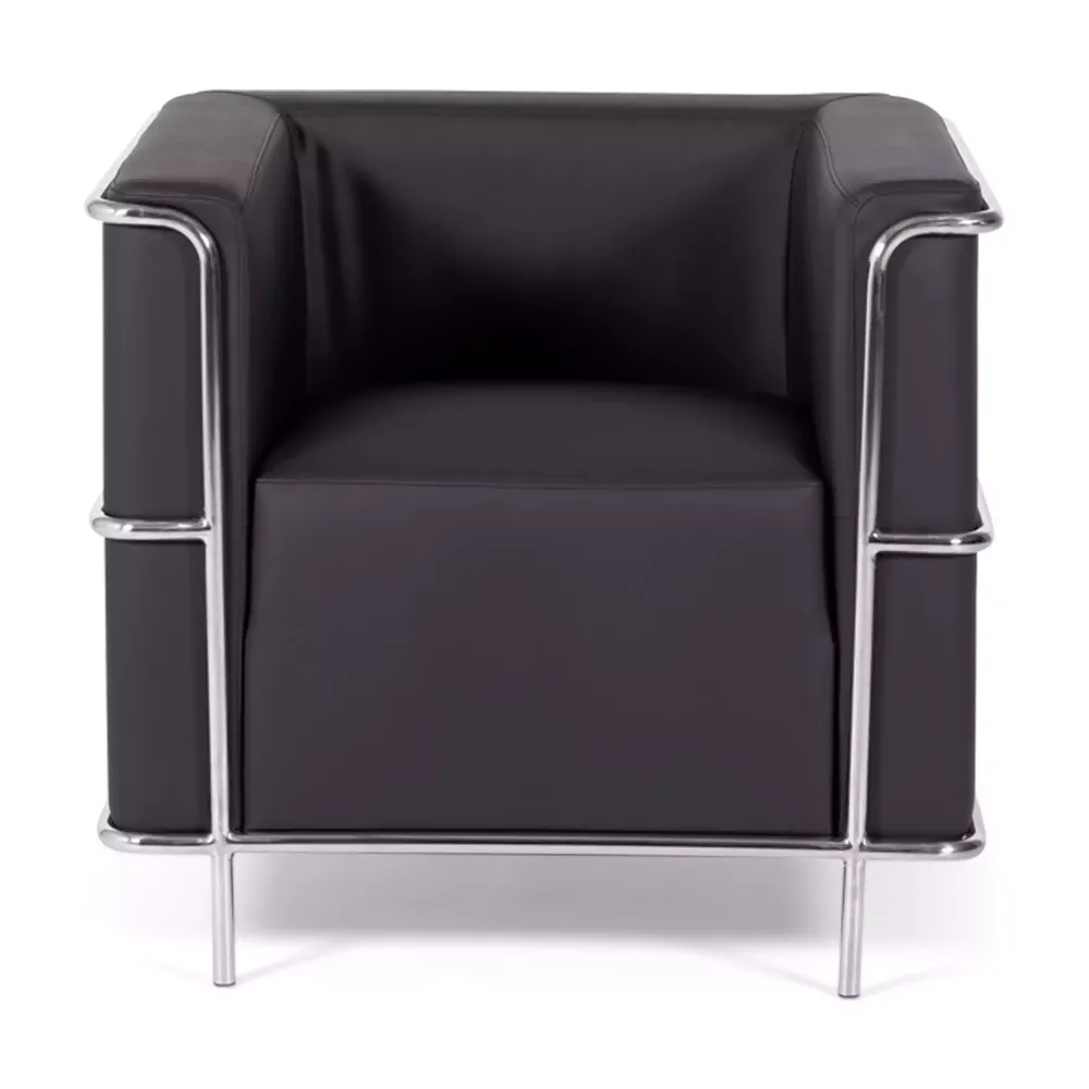 Sofá moderno Torino de 1 lugar em couro e aço cromado - Mueble Design