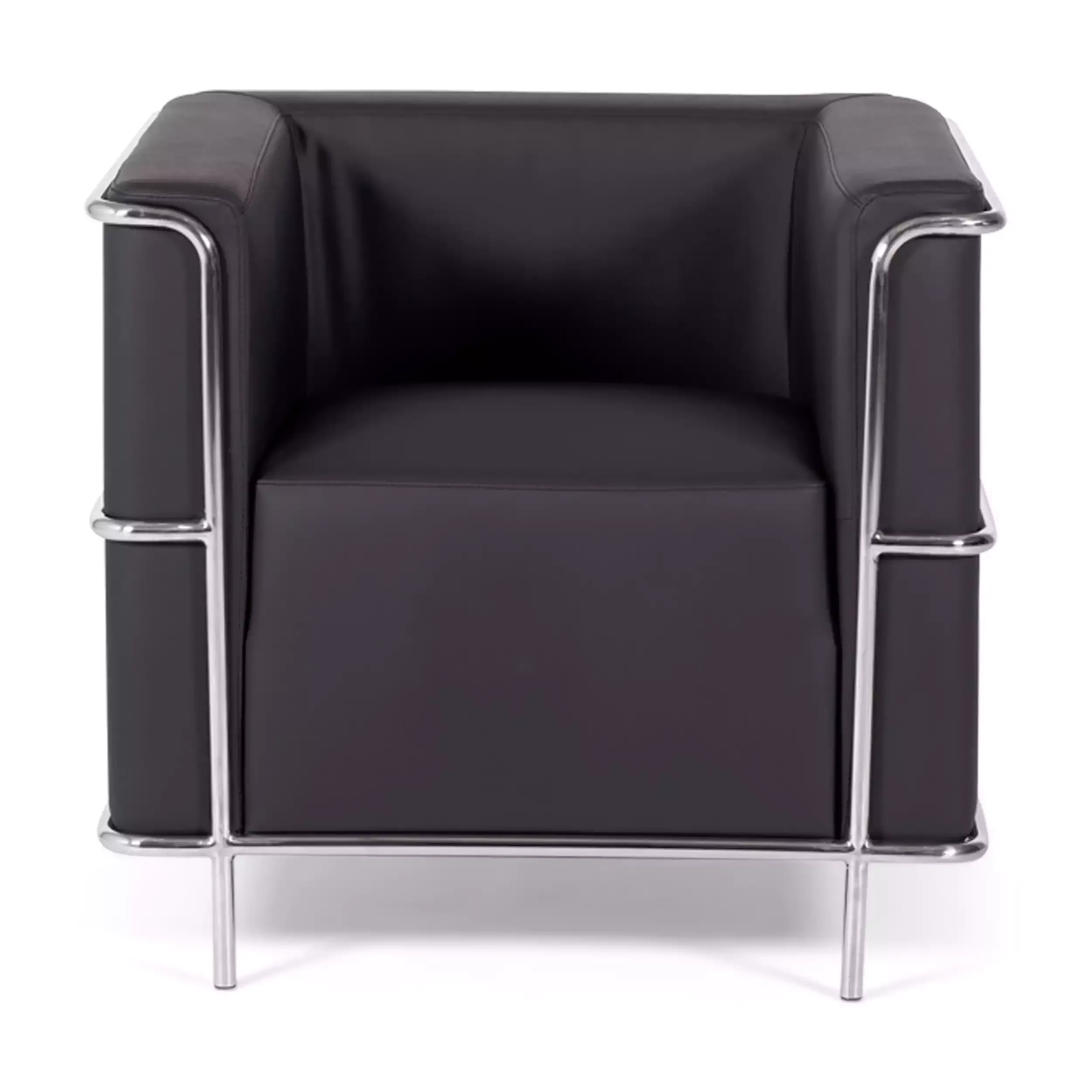 Sofá moderno Torino de 1 lugar em couro e aço cromado - Mueble Design