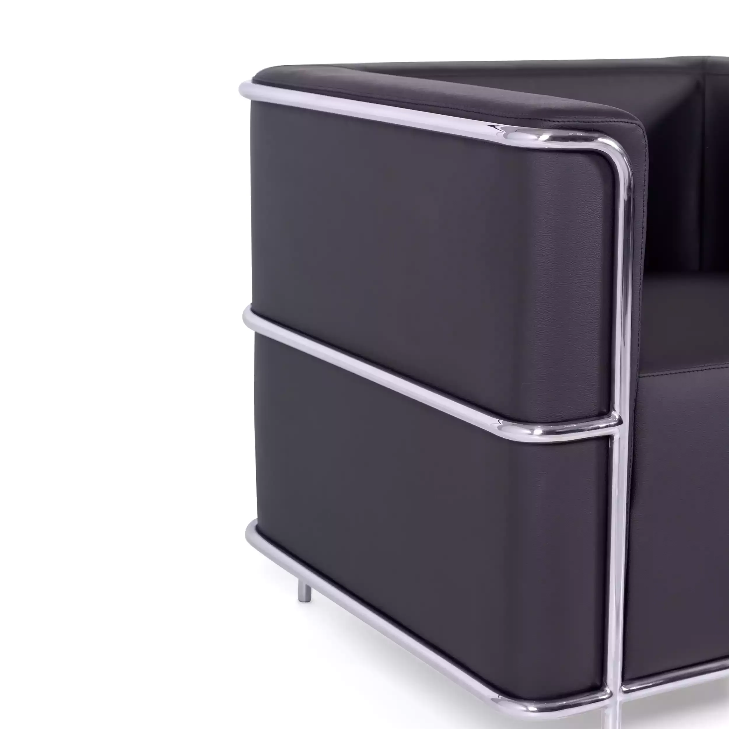 Sofá moderno Torino de 1 lugar em couro e aço cromado - Mueble Design