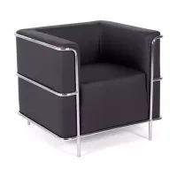 Sofá moderno Torino de 1 lugar em couro e aço cromado - Mueble Design