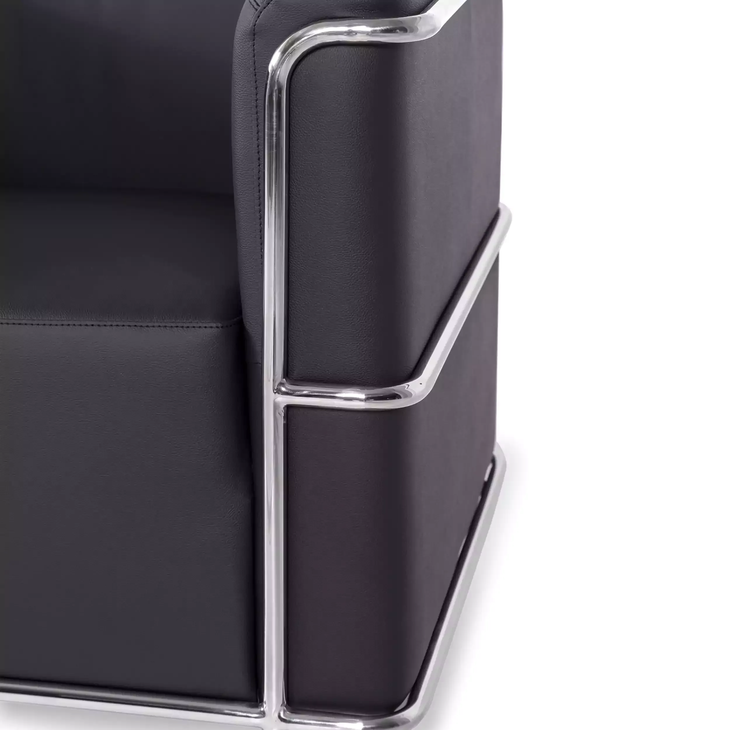 Sofá moderno Torino de 1 lugar em couro e aço cromado - Mueble Design