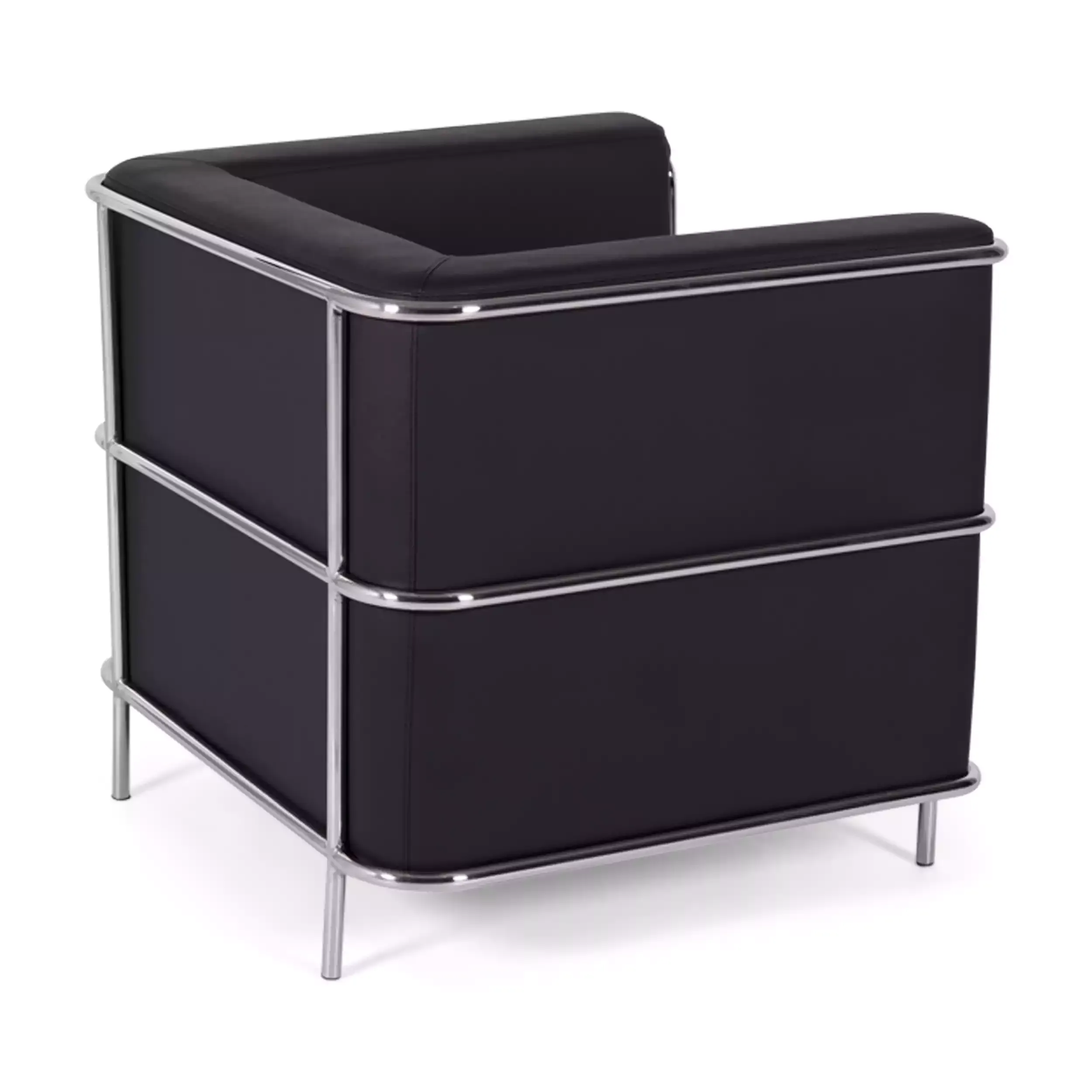 Sofá moderno Torino de 1 lugar em couro e aço cromado - Mueble Design