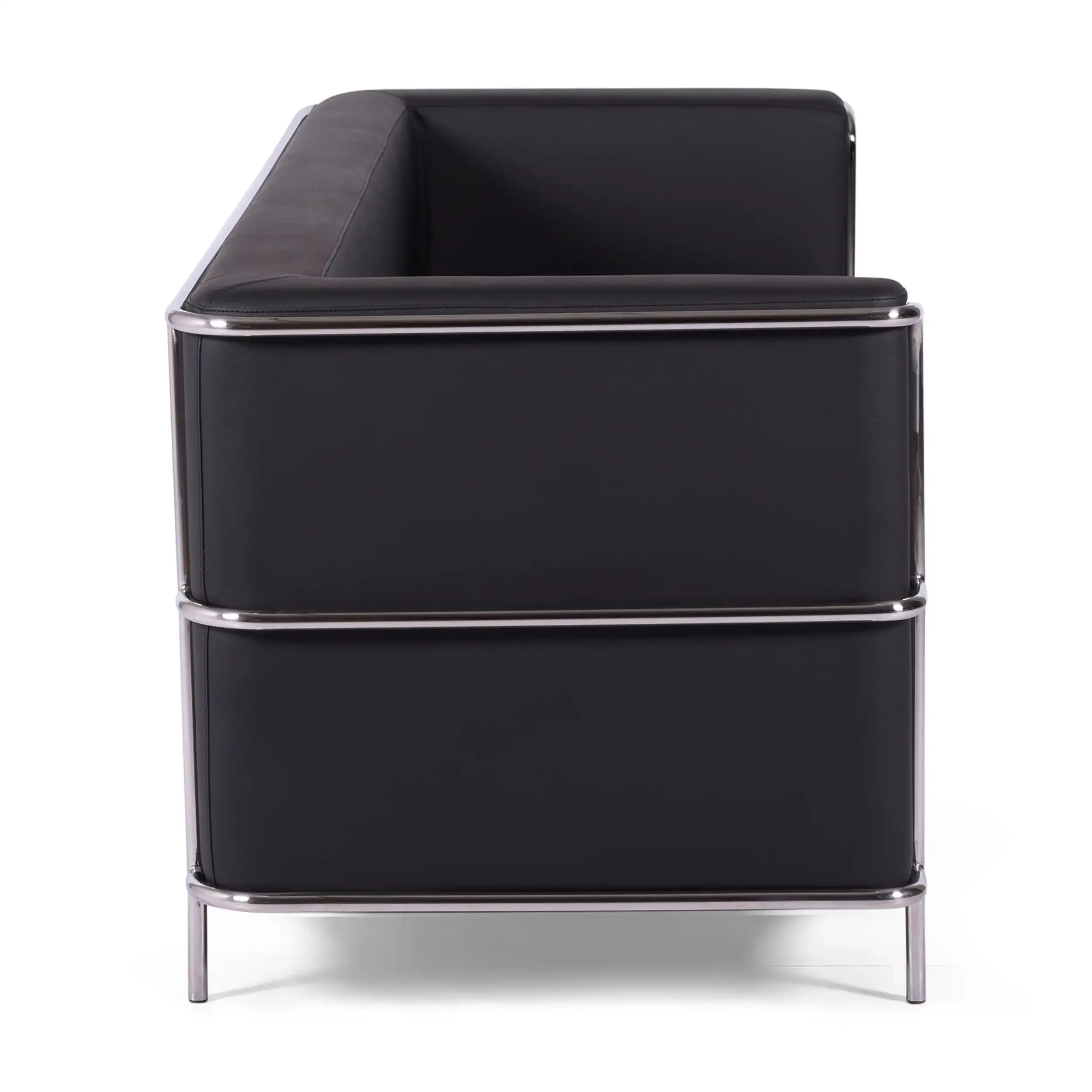 Sofá Torino de 3 lugares em couro ecológico e aço cromado - Mueble Design