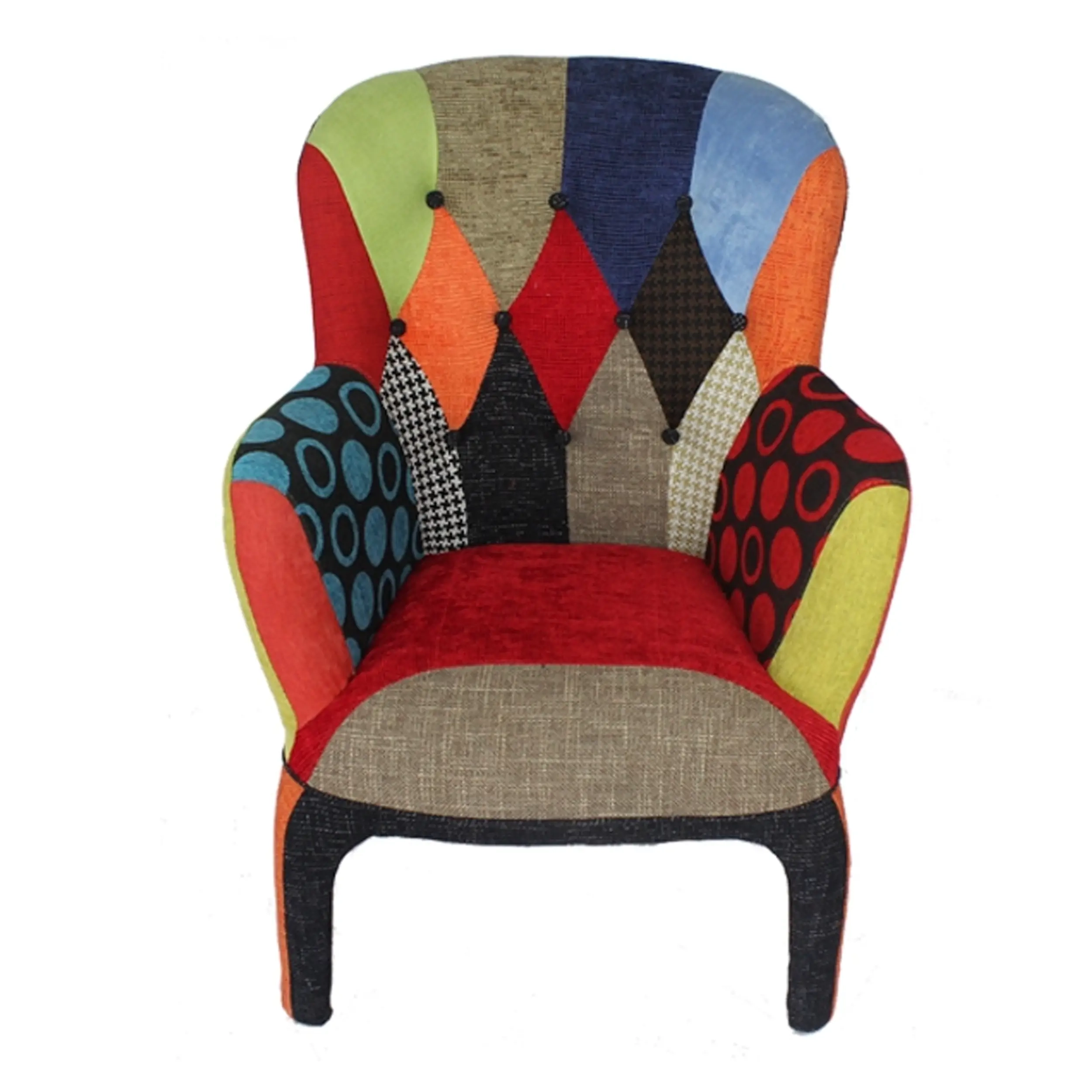 Patchwork Capitone Armchair : Elegant, multicolored upholstered wing chair design