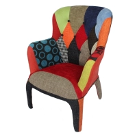 Patchwork Capitone Armchair : Elegant, multicolored upholstered wing chair design