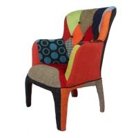 Patchwork Capitone Armchair : Elegant, multicolored upholstered wing chair design