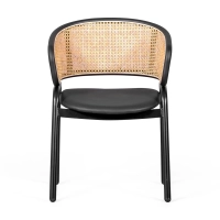 Cadeira Morley em rotim natural | Design retro com almofada em pele