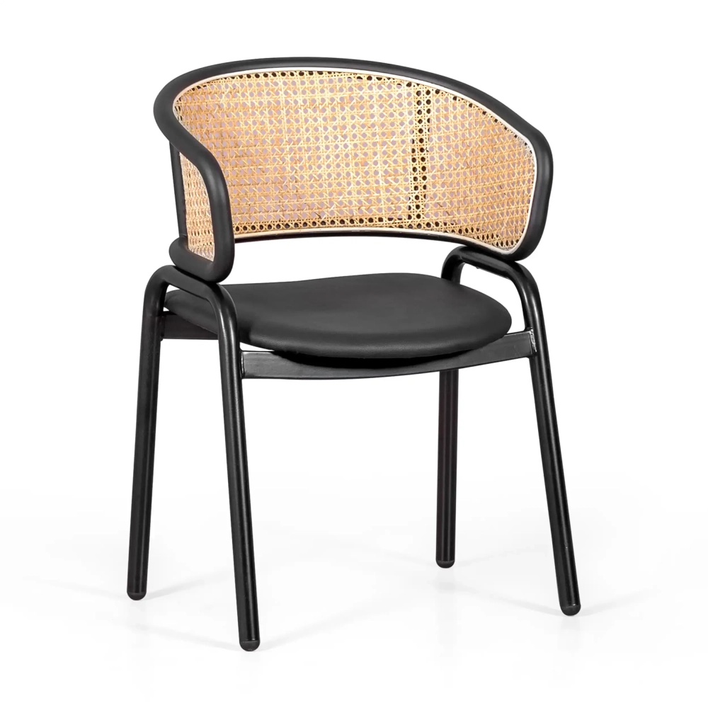 Morley Chair in Natural Rattan | Retro Design with Leatherette Cushion