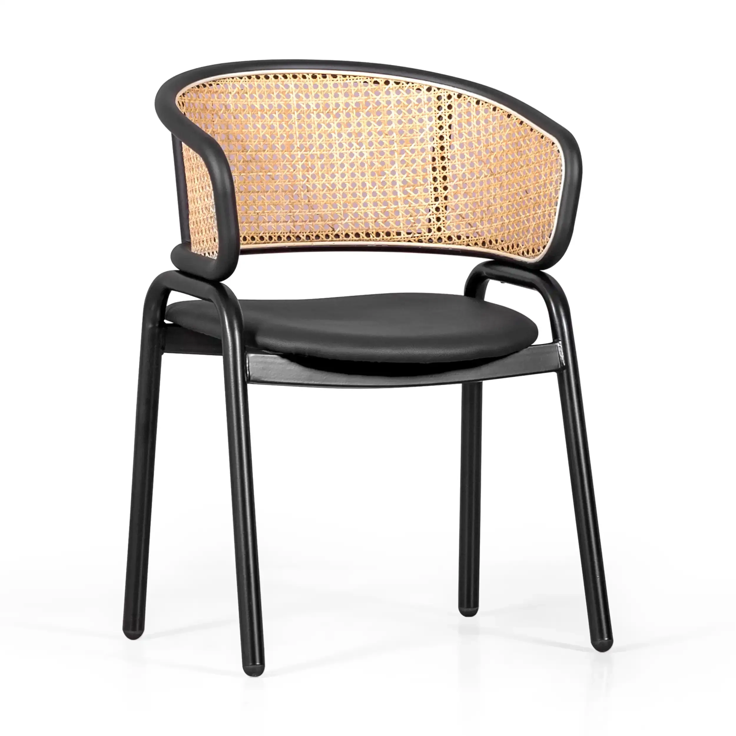 Cadeira Morley em rotim natural | Design retro com almofada em pele