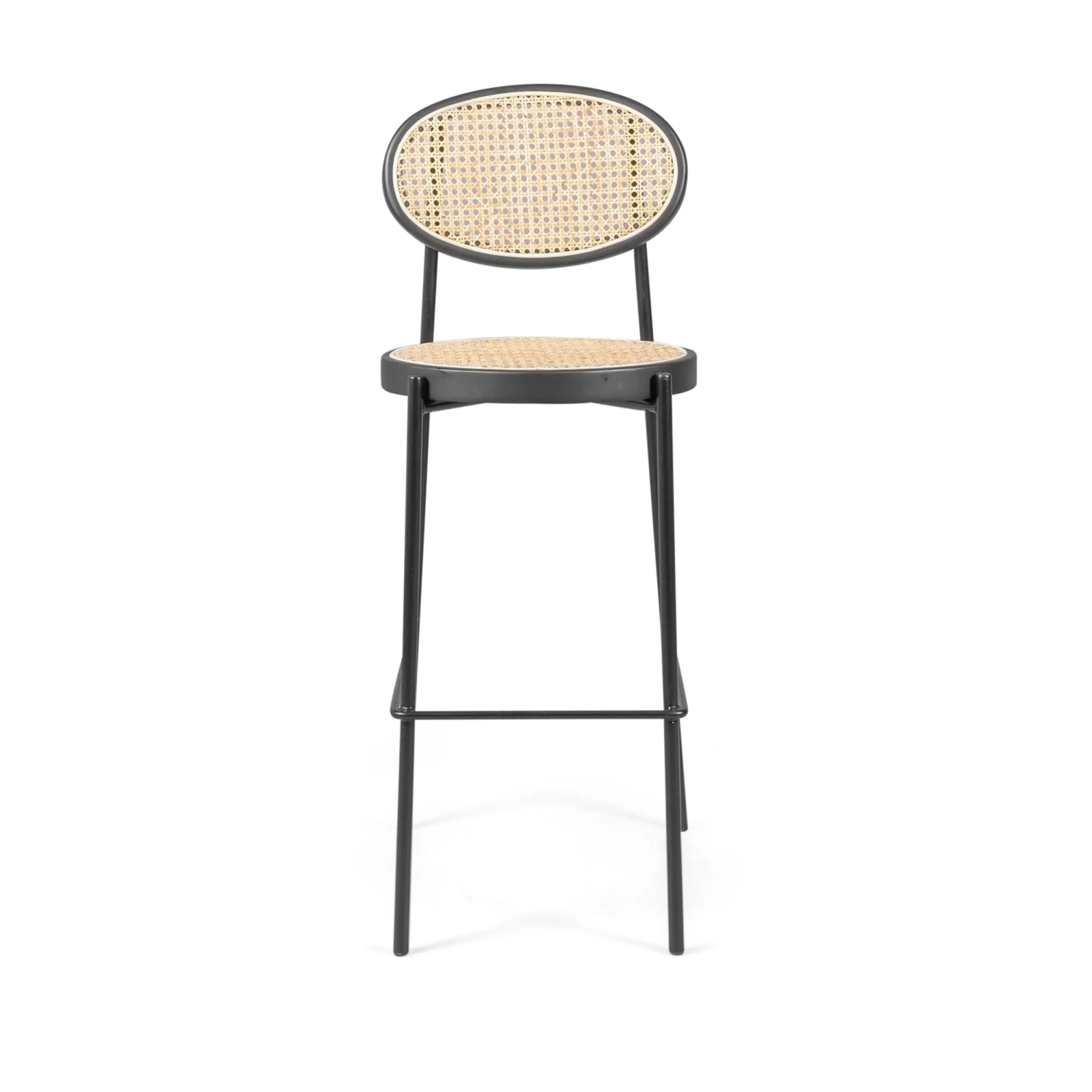 Stołek Vintage Preston 75 cm | Naturalny rattan i czarna rama