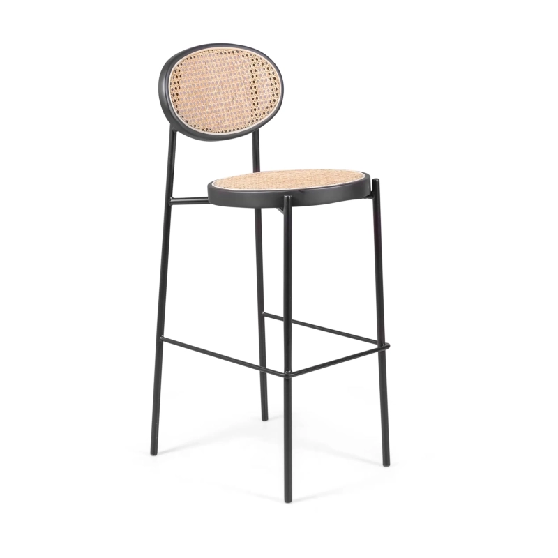 Sgabello Vintage Preston 75 cm | Rattan naturale e telaio nero