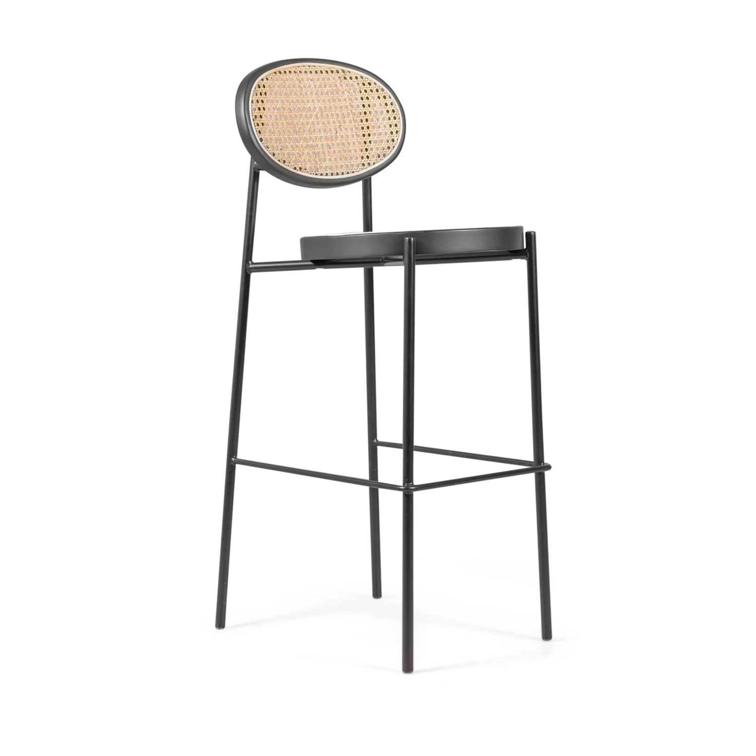 Stołek Vintage Preston 75 cm | Naturalny rattan i czarna rama