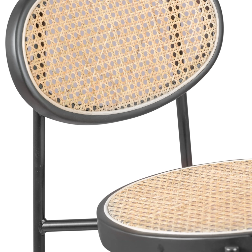 Tamborete Vintage Preston 75 cm | Rattan natural e moldura preta