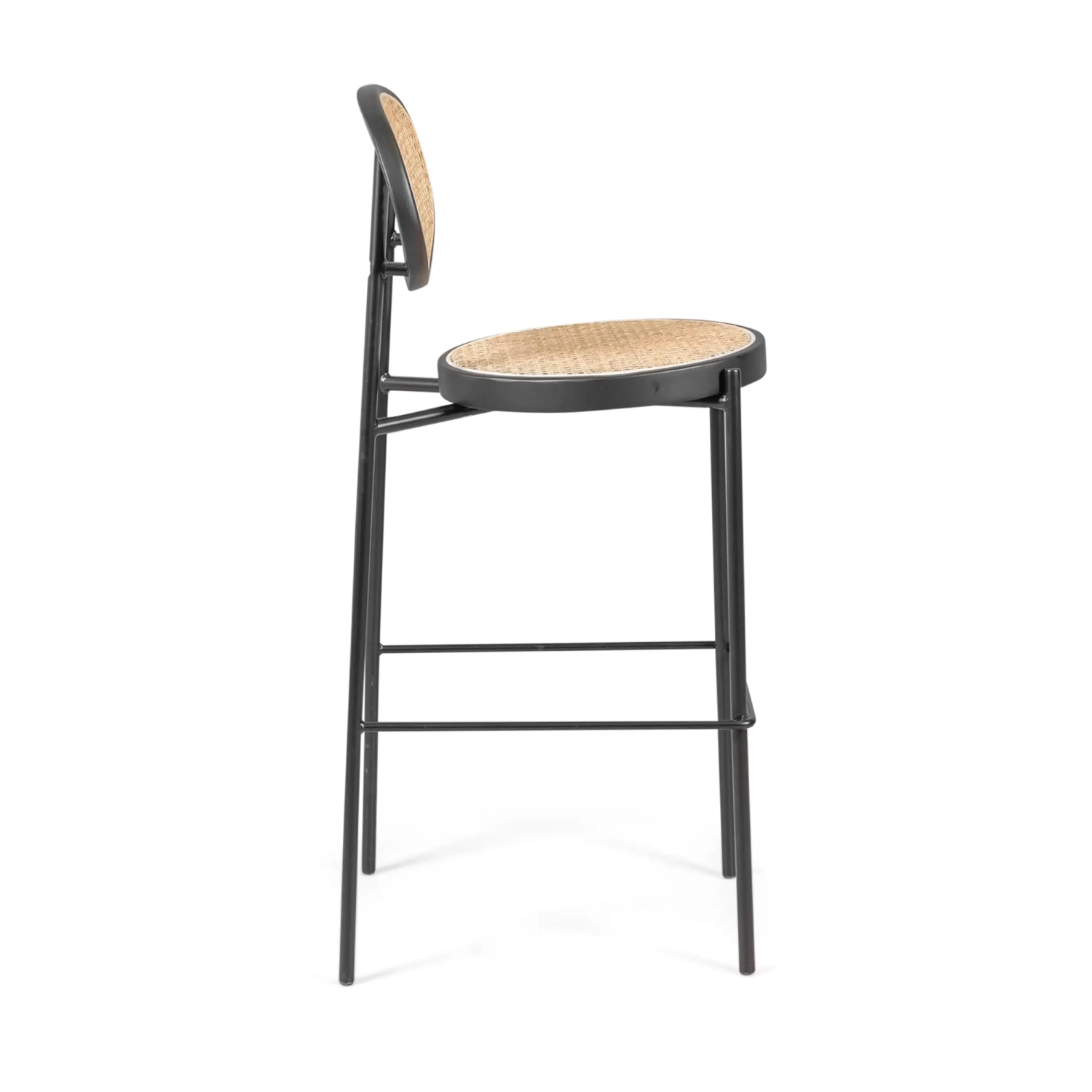 Stołek Vintage Preston 75 cm | Naturalny rattan i czarna rama