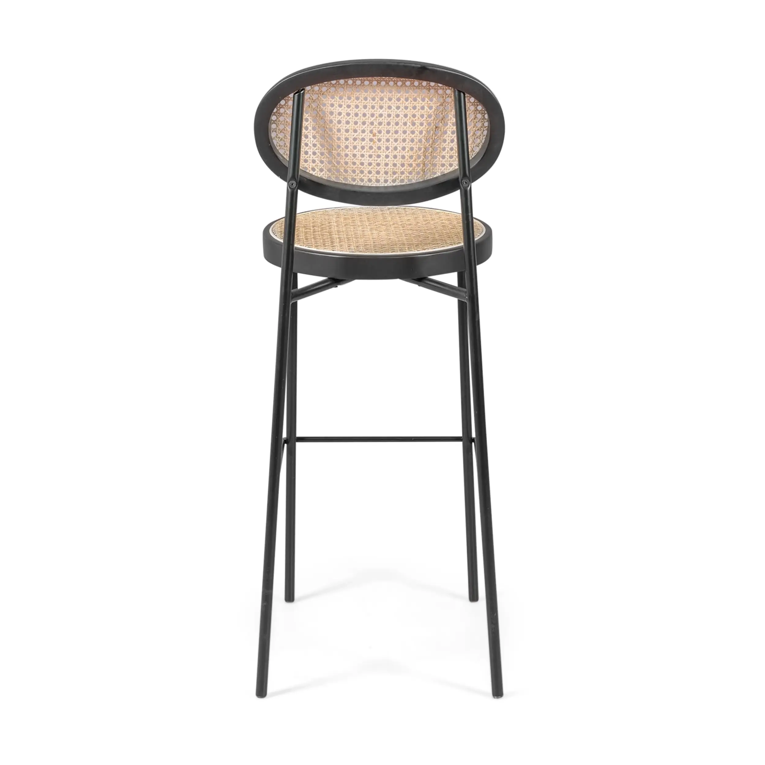 Stool Vintage Preston 75 cm | Natural Rattan and Black Structure
