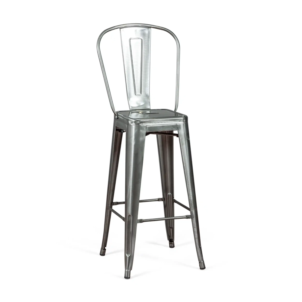 Replica of the Tolix metal stool with high backrest and height of 76 centimeters, inspired by the design of Xavier Pauchard
