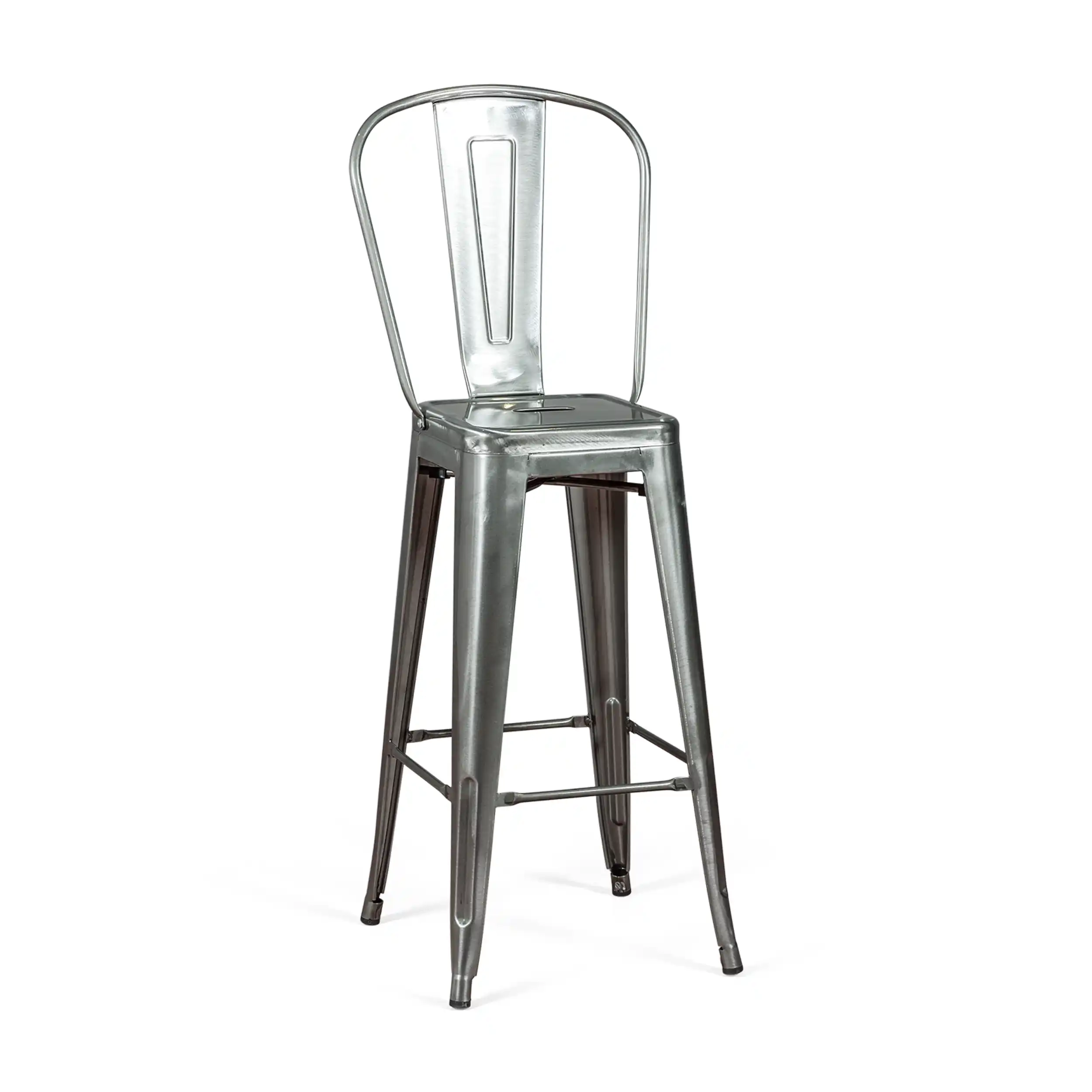 Replica of the Tolix metal stool with high backrest and height of 76 centimeters, inspired by the design of Xavier Pauchard