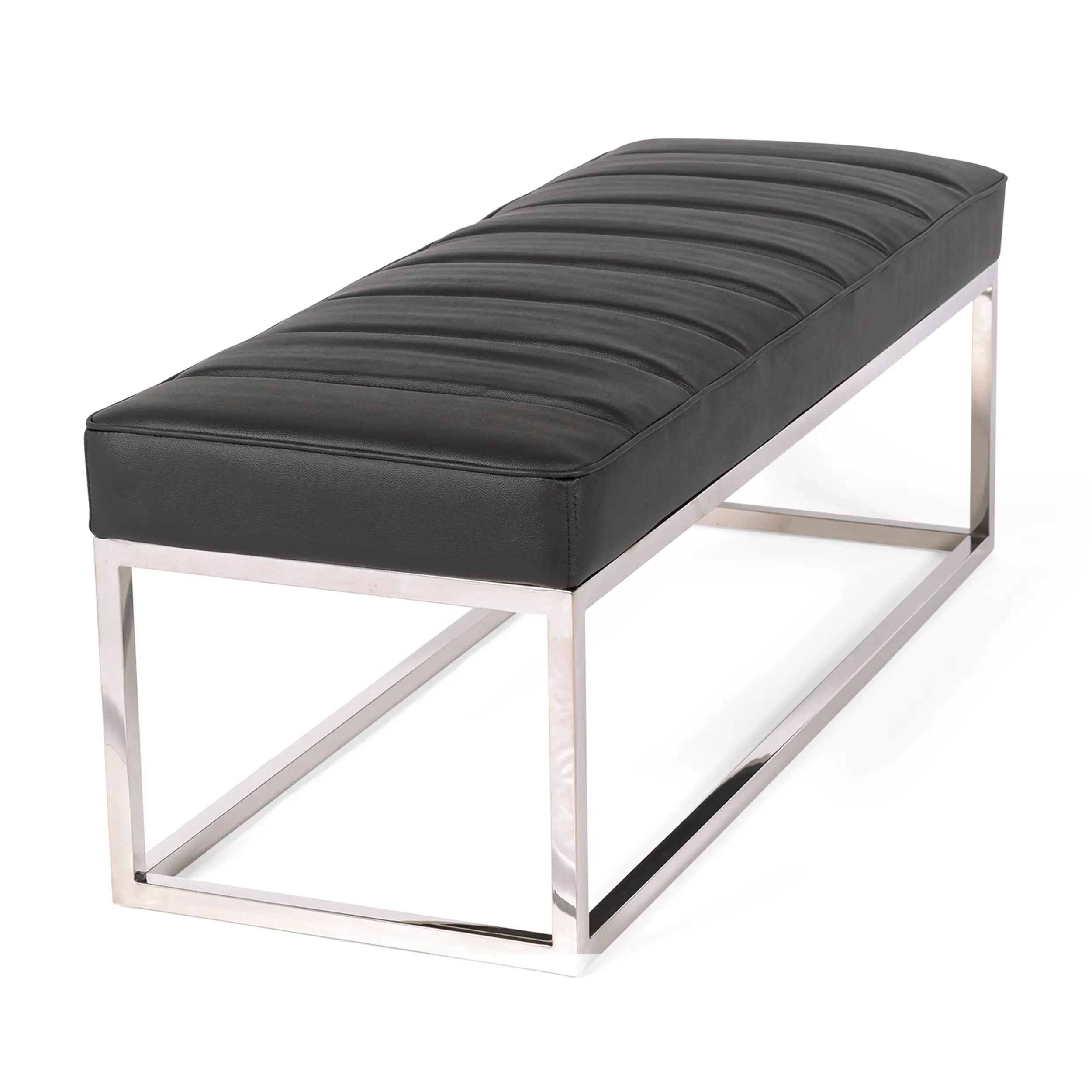 Praga Design Bench in Chrome-plated Steel and Leatherette | Modern Style