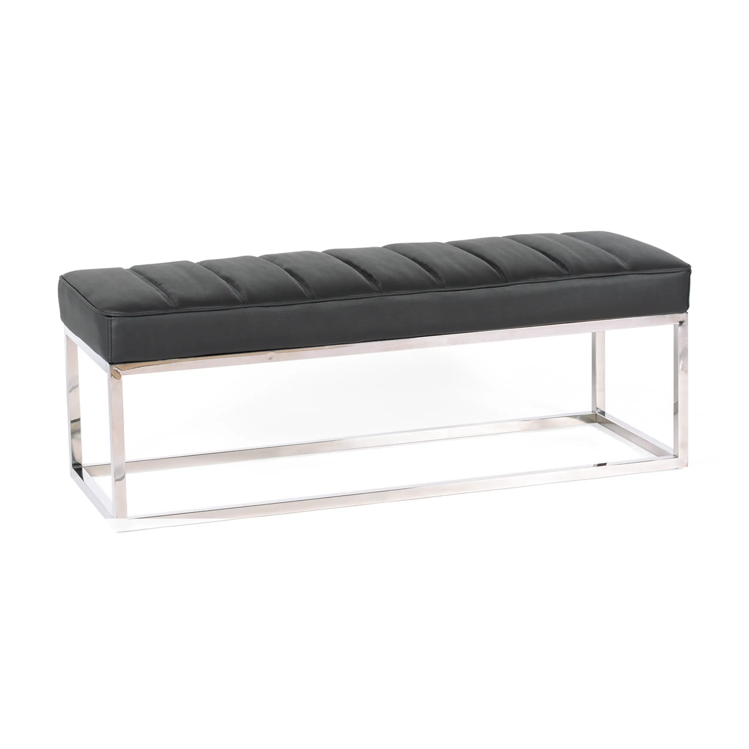 Praga Design Bench in Chrome-plated Steel and Leatherette | Modern Style