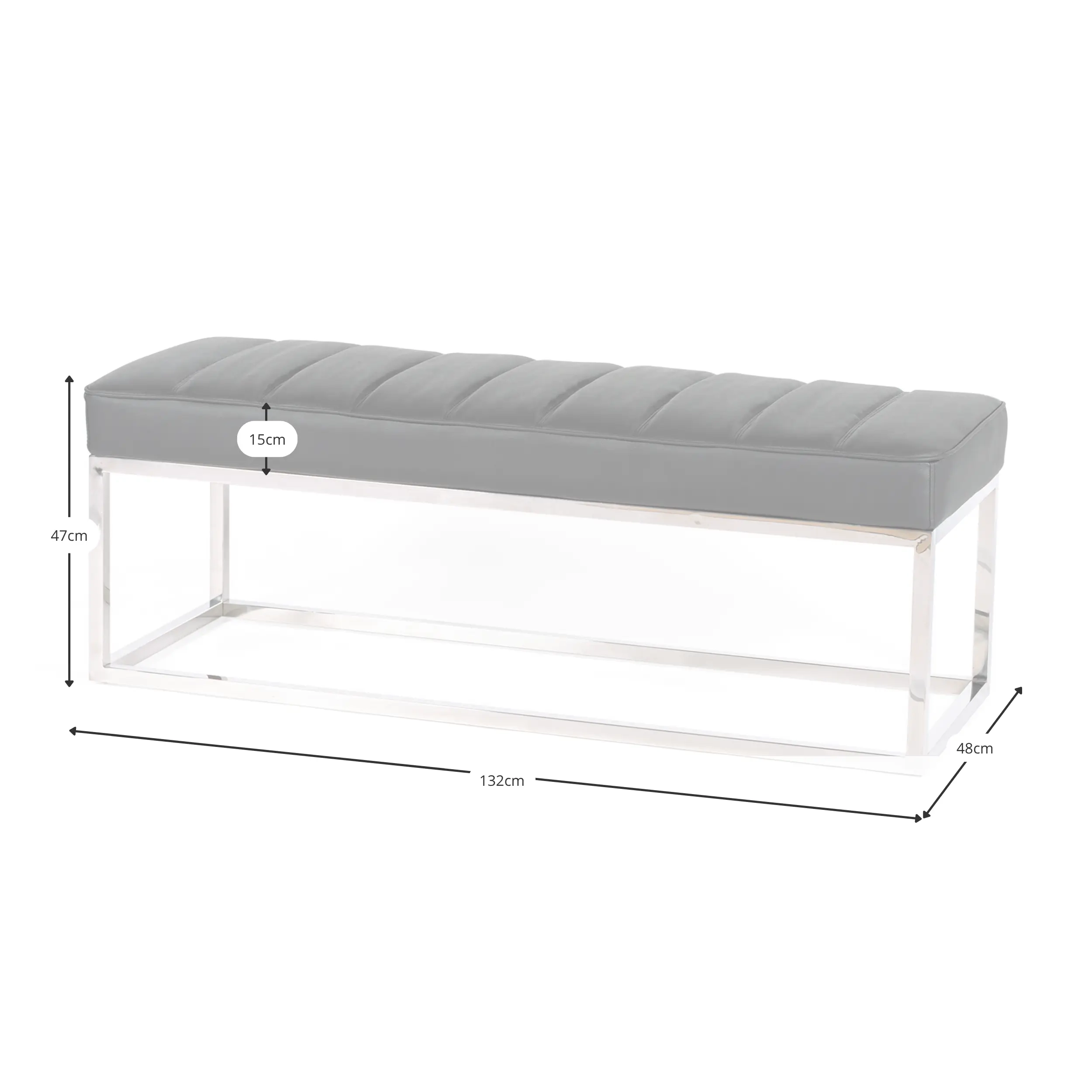 Praga Design Bench in Chrome-plated Steel and Leatherette | Modern Style