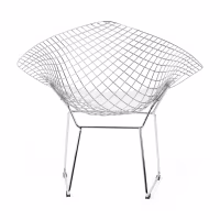 Réplica silla Diamond de acero cromado y cojín en polipiel - Colección Bertoia