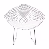 Réplica silla Diamond de acero cromado y cojín en polipiel - Colección Bertoia