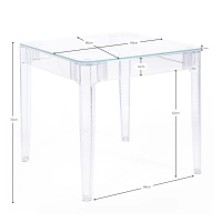 Ghost Square ruokapöytä 80 cm : läpinäkyvä moderni muotoilu