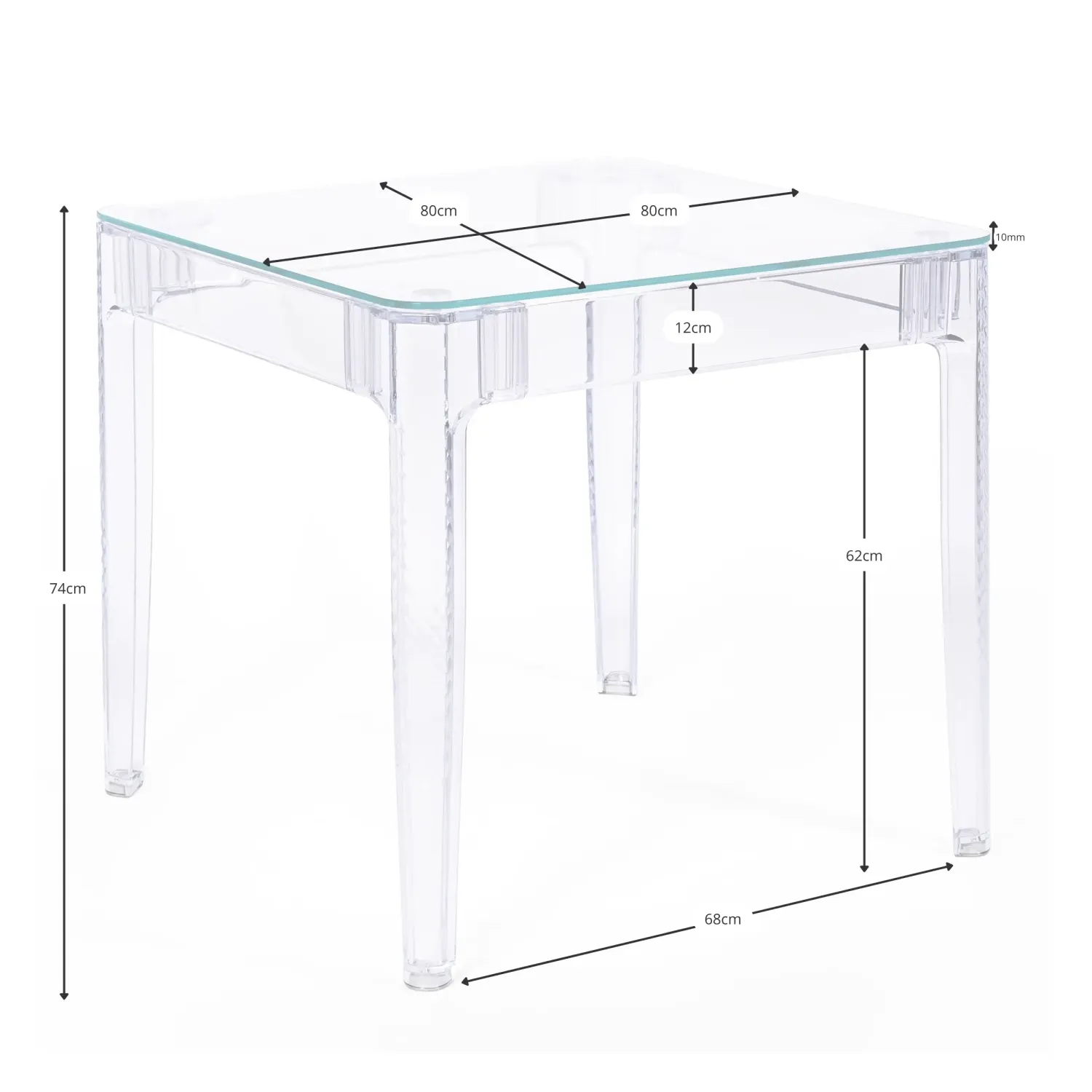 Mesa de jantar quadrada Ghost 80 cm : Design moderno transparente