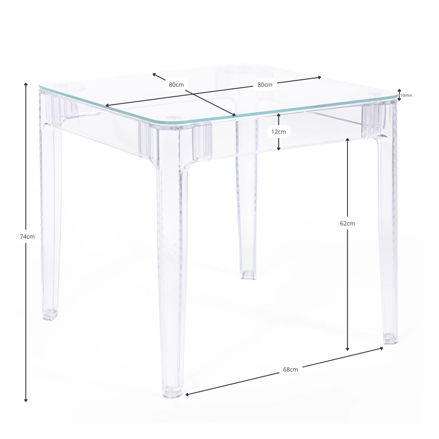 Ghost Square Dining Table 80 cm : Transparent Modern Design