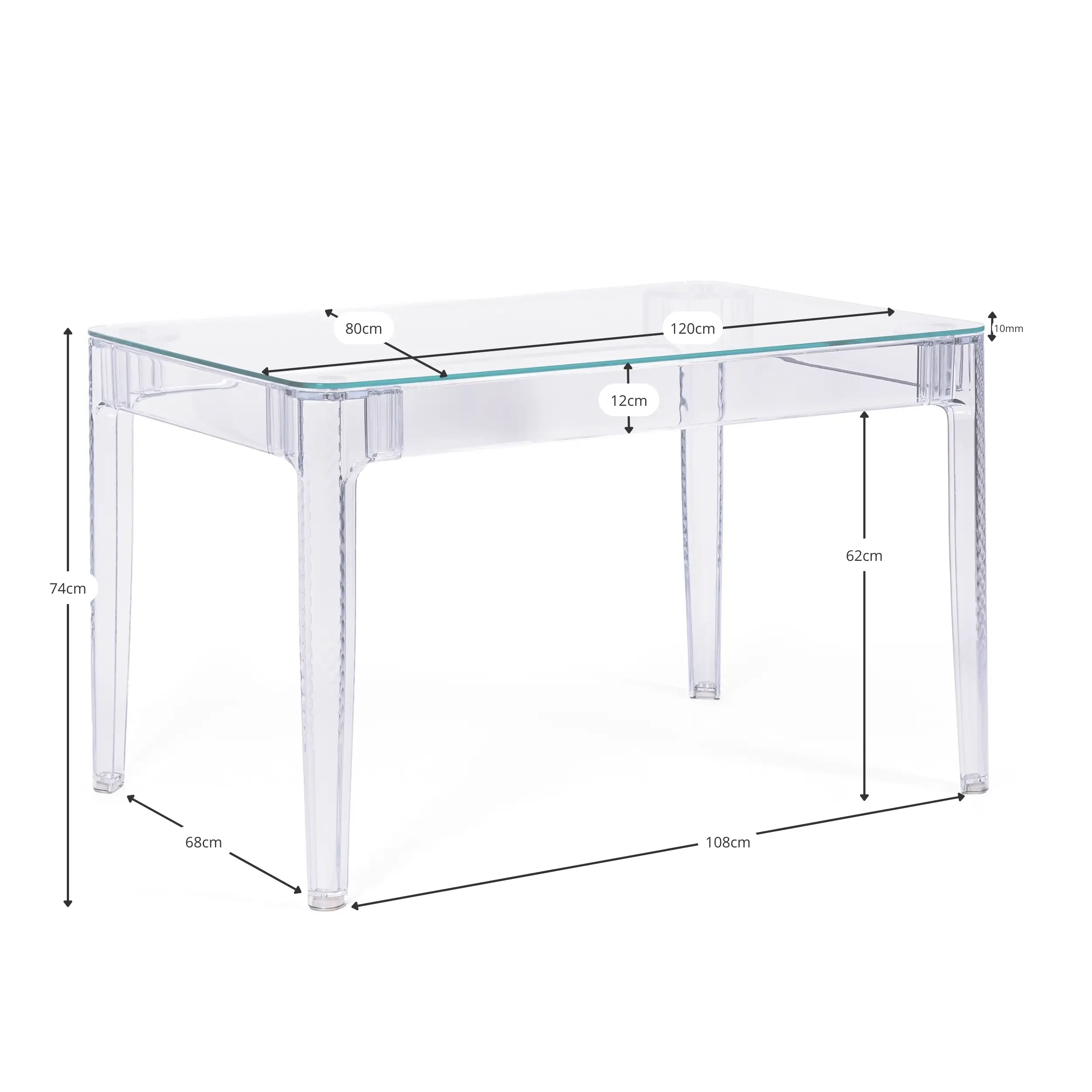 Mesa de jantar retangular Ghost 120x80 cm | Transparente e design moderno