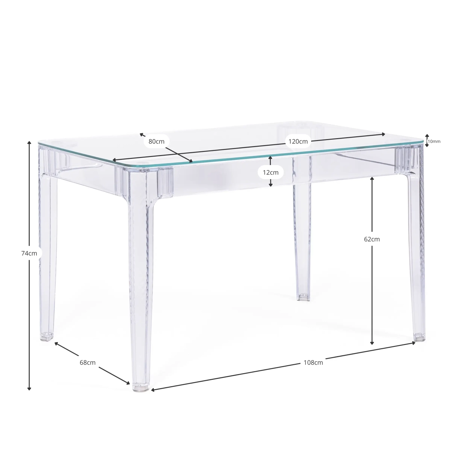 Ghost Table à manger rectangulaire 120x80 cm | Transparent et design moderne