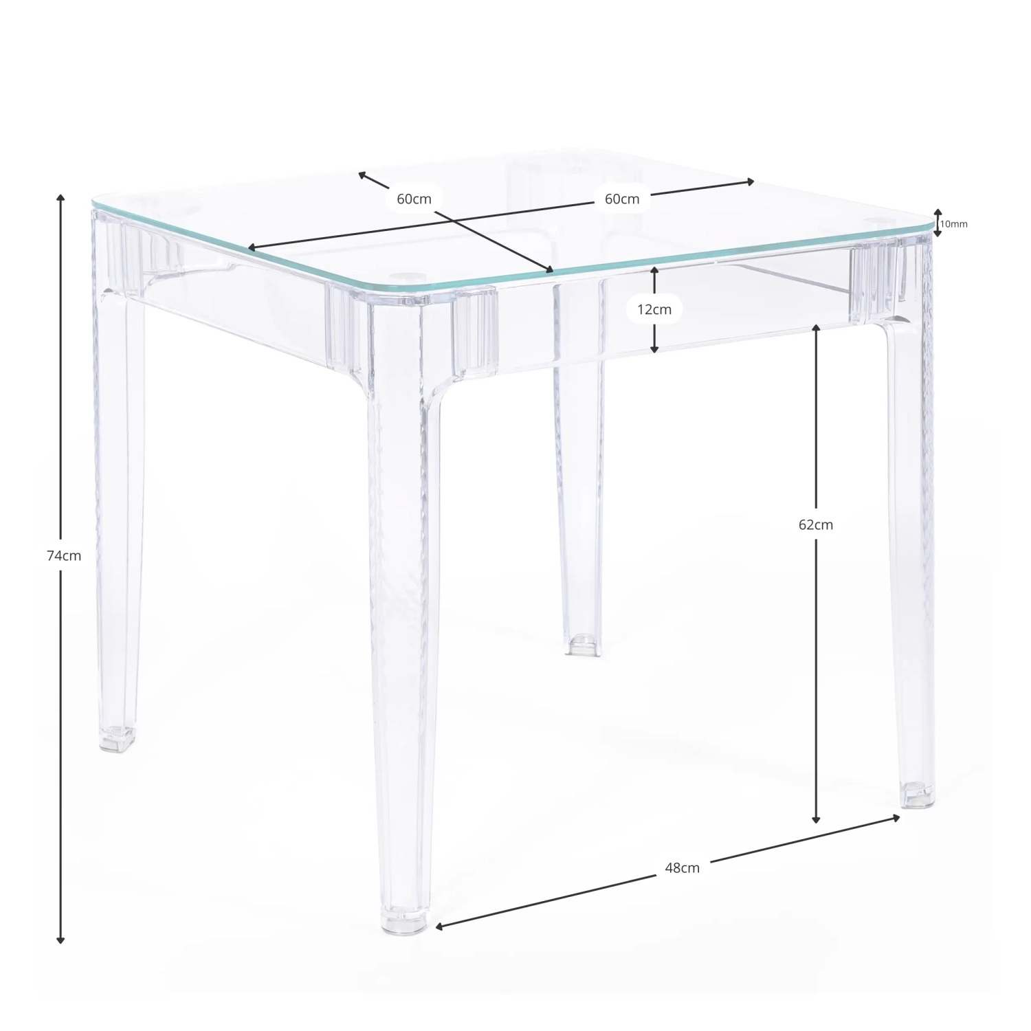 Tavolo quadrato Ghost 60x60 cm | Trasparente e dal design minimalista