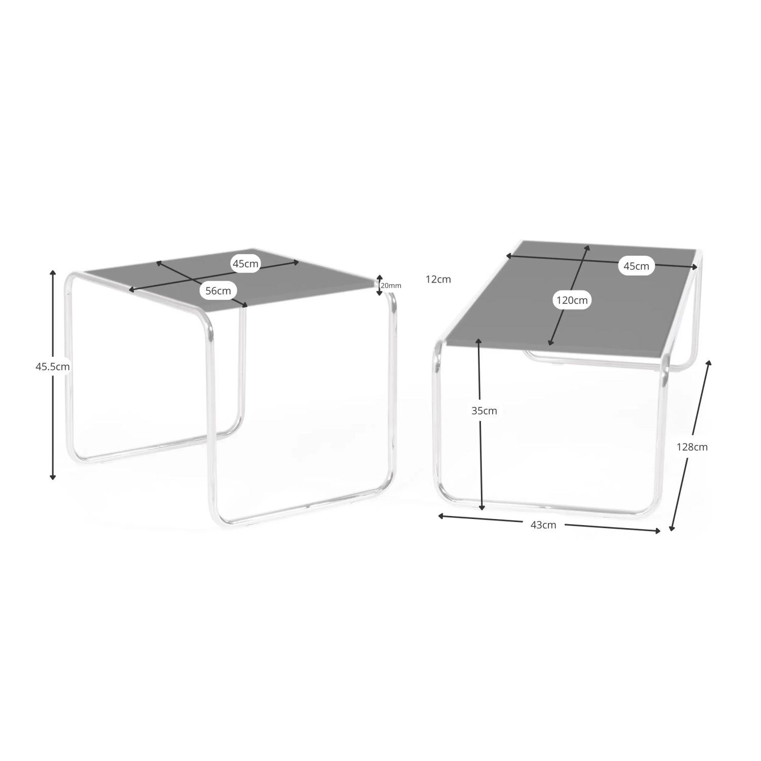 Set di tavolini d'ispirazione Laccio Breuer | Bauhaus Design | Tavolini da caffè e laterali