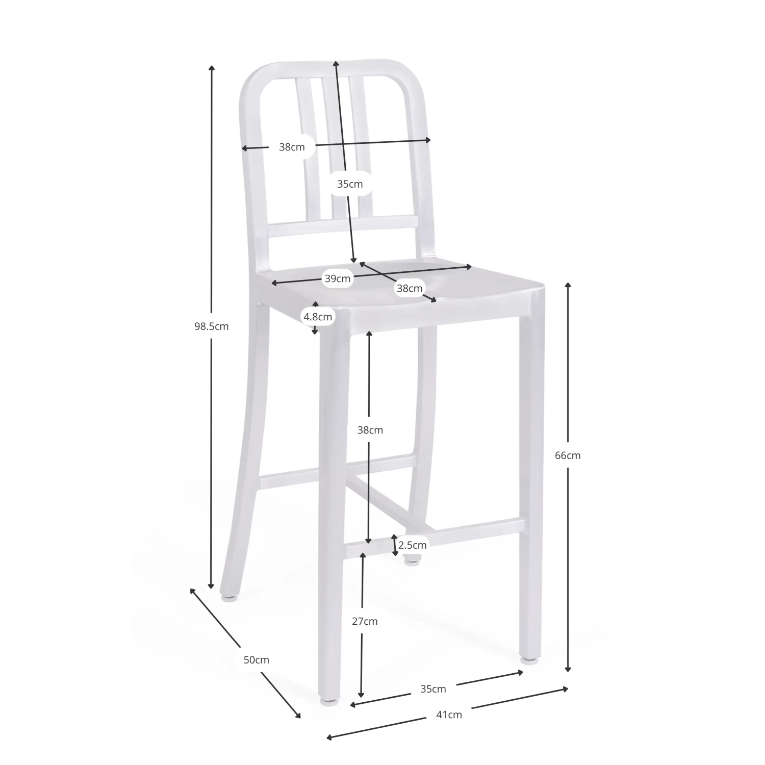 Barstol Navi Army 66 cm i aluminium | Stilren industridesign
