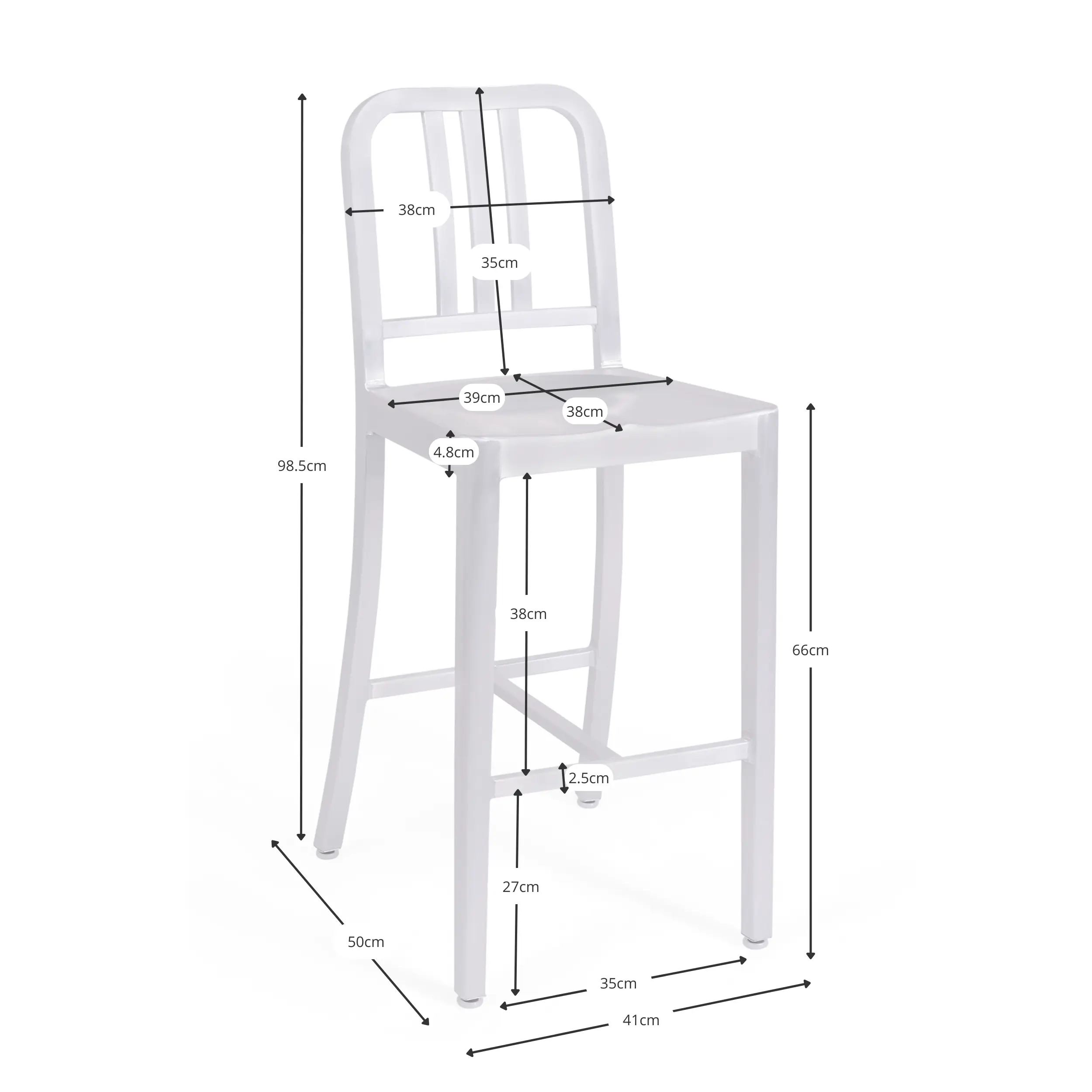 Tamborete Navi Army 66 cm em alumínio | Design industrial elegante