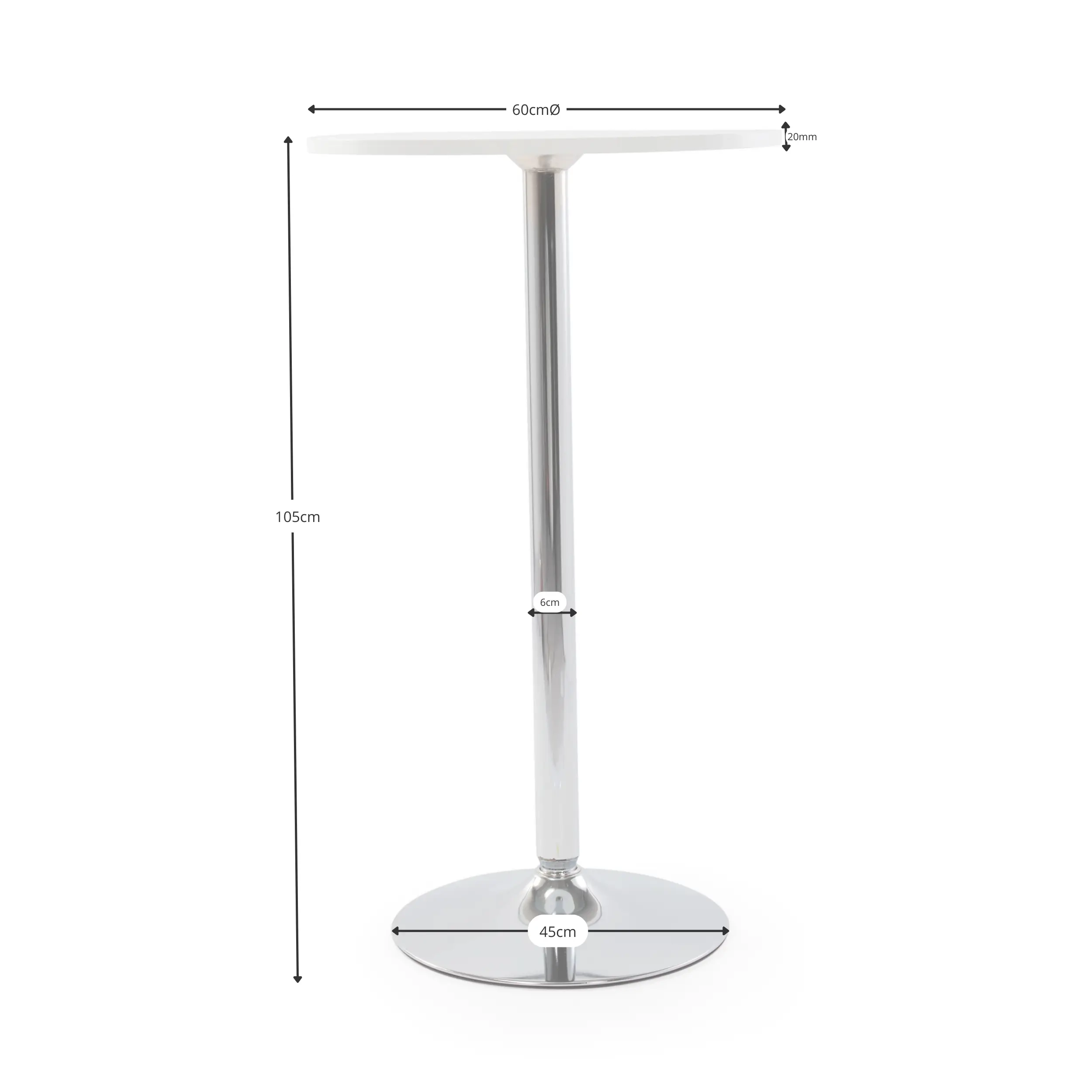 Mesa alta Boom 60 cm - Mesa moderna com base cromada para cozinha ou bar