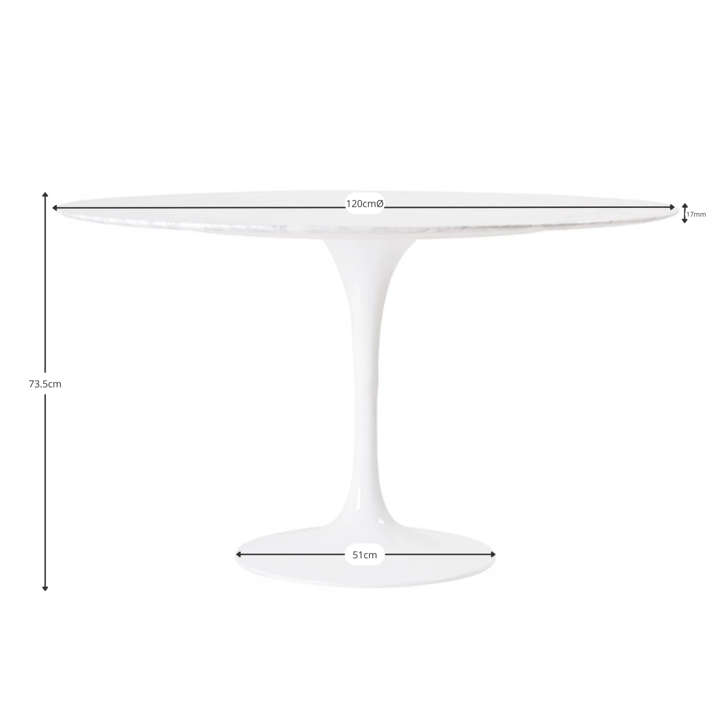 Mesa de Jantar Inspiration Tulip em Mármore Carrara 120cm - Móveis Design