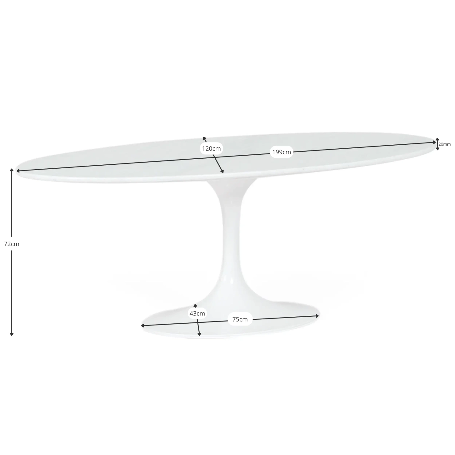 Oval Table Tulip 199 cm Carrara Marble | Saarinen Design for Luxury Dining Rooms