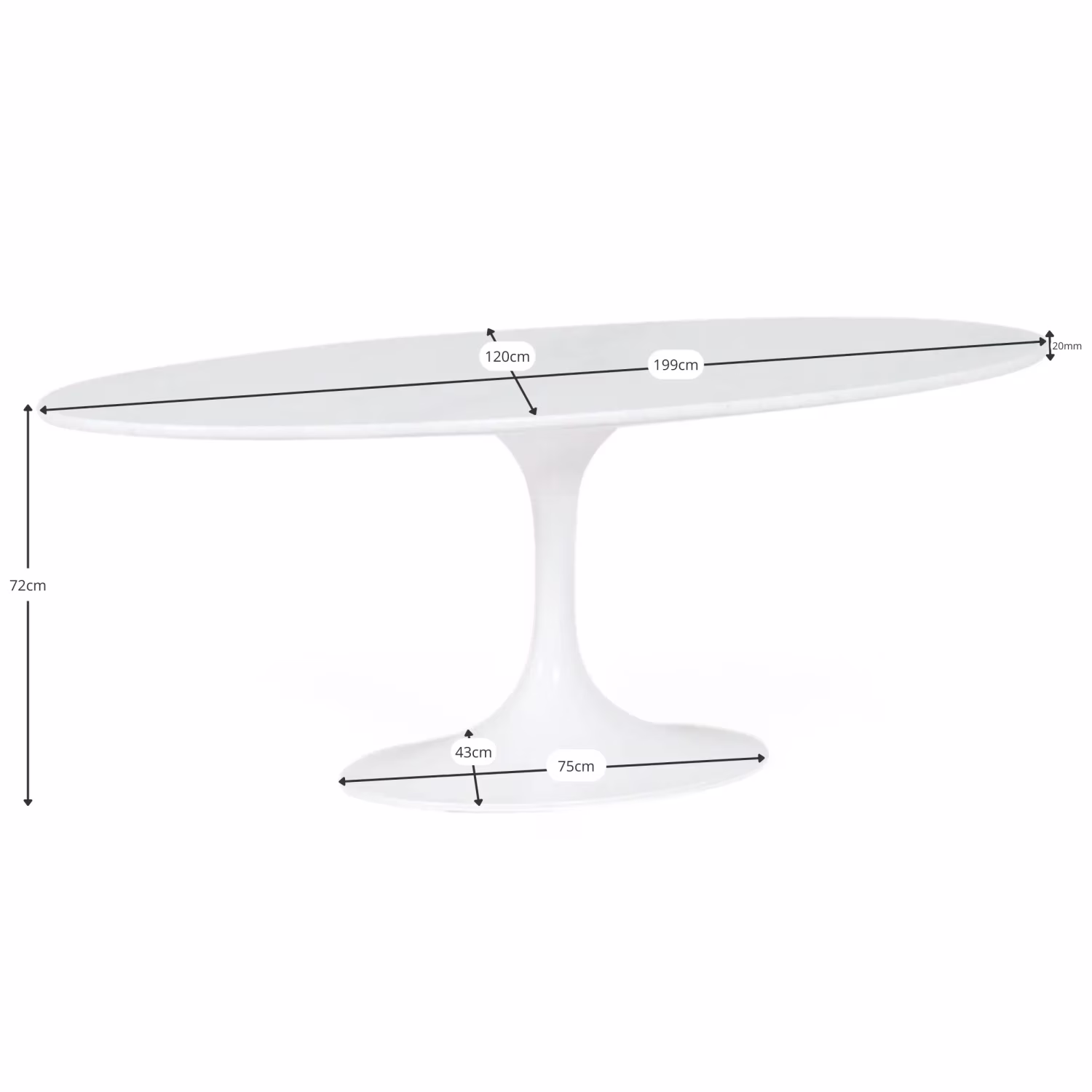 Mesa oval Tulip 199 cm Mármore de Carrara | Design Saarinen para salas de jantar de luxo