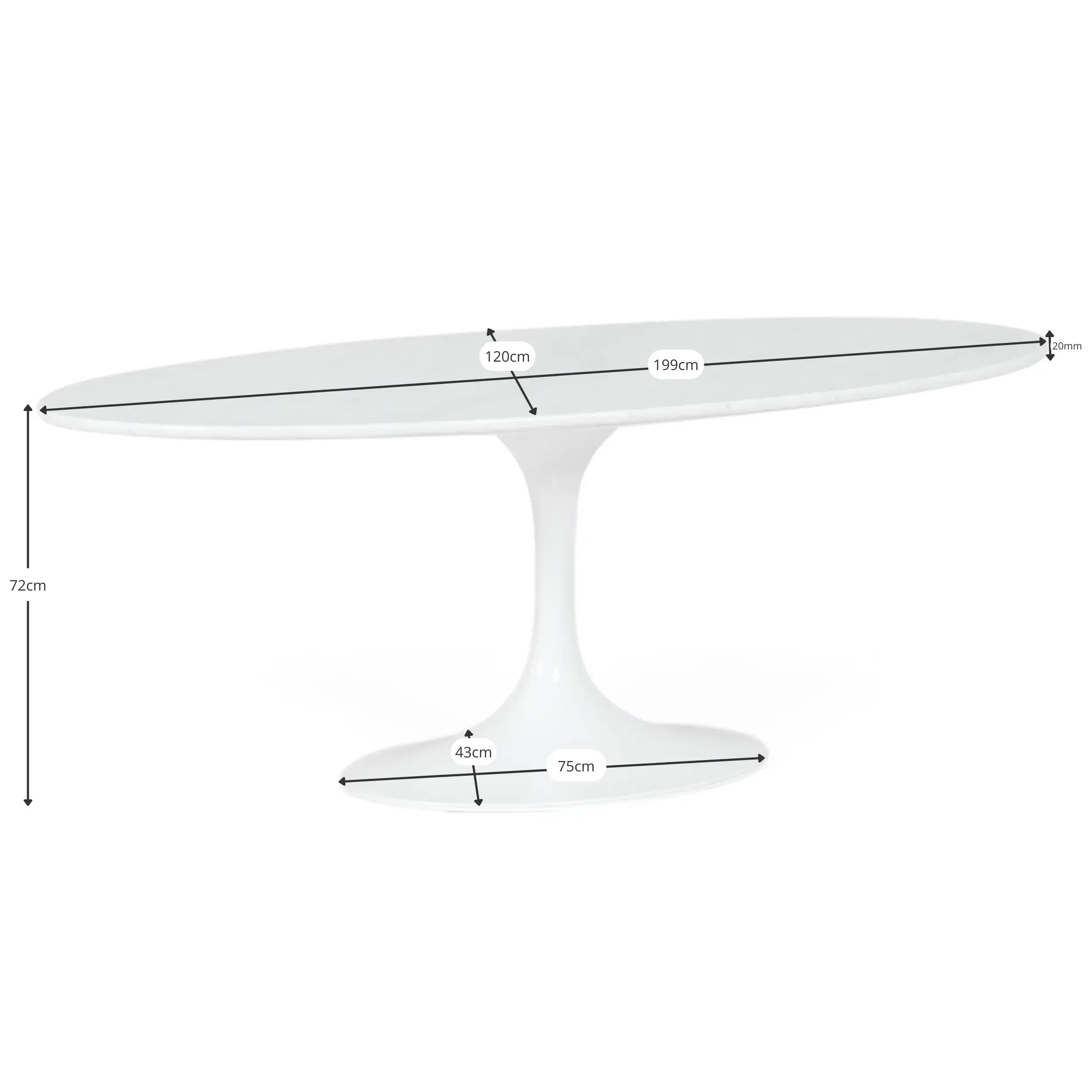 Oval Table Tulip 199cm Carrara Marble : Italian Manufacture : Saarinen Design