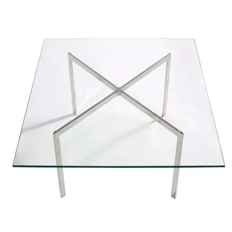 Table Mies Van Der Rohe 100x100cm : Verre trempé et acier inoxydable