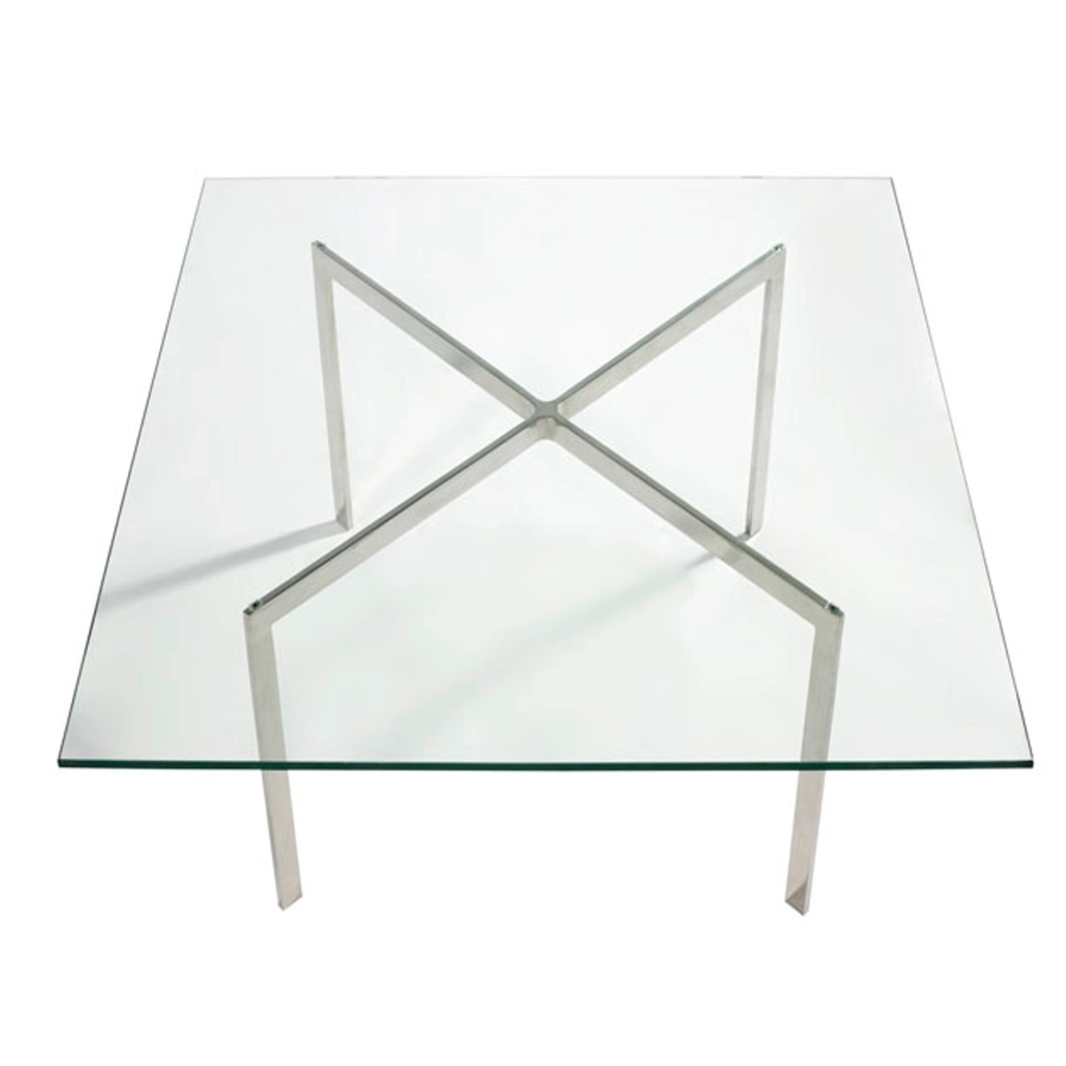Mies Van Der Rohe -pöytä 100x100cm : karkaistua lasia ja ruostumatonta terästä
