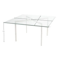 Mies Van Der Rohe -pöytä 100x100cm : karkaistua lasia ja ruostumatonta terästä