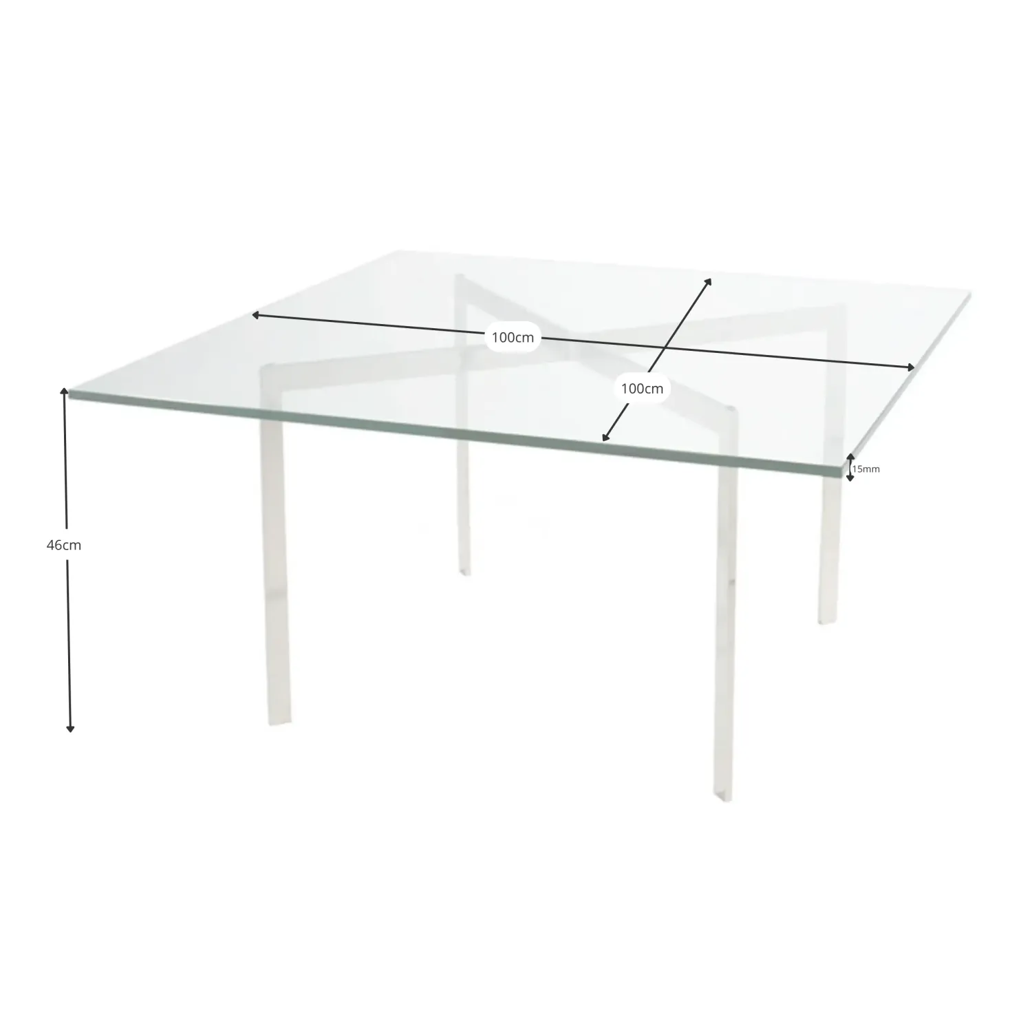 Mesa Mies Van Der Rohe 100x100cm | Cristal Templado y Acero Inoxidable